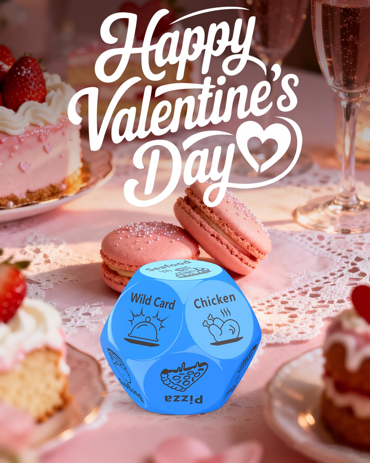 KUSONKEY Valentines Day Gifts for Him & Her – Date Night Food Dice (Blue)