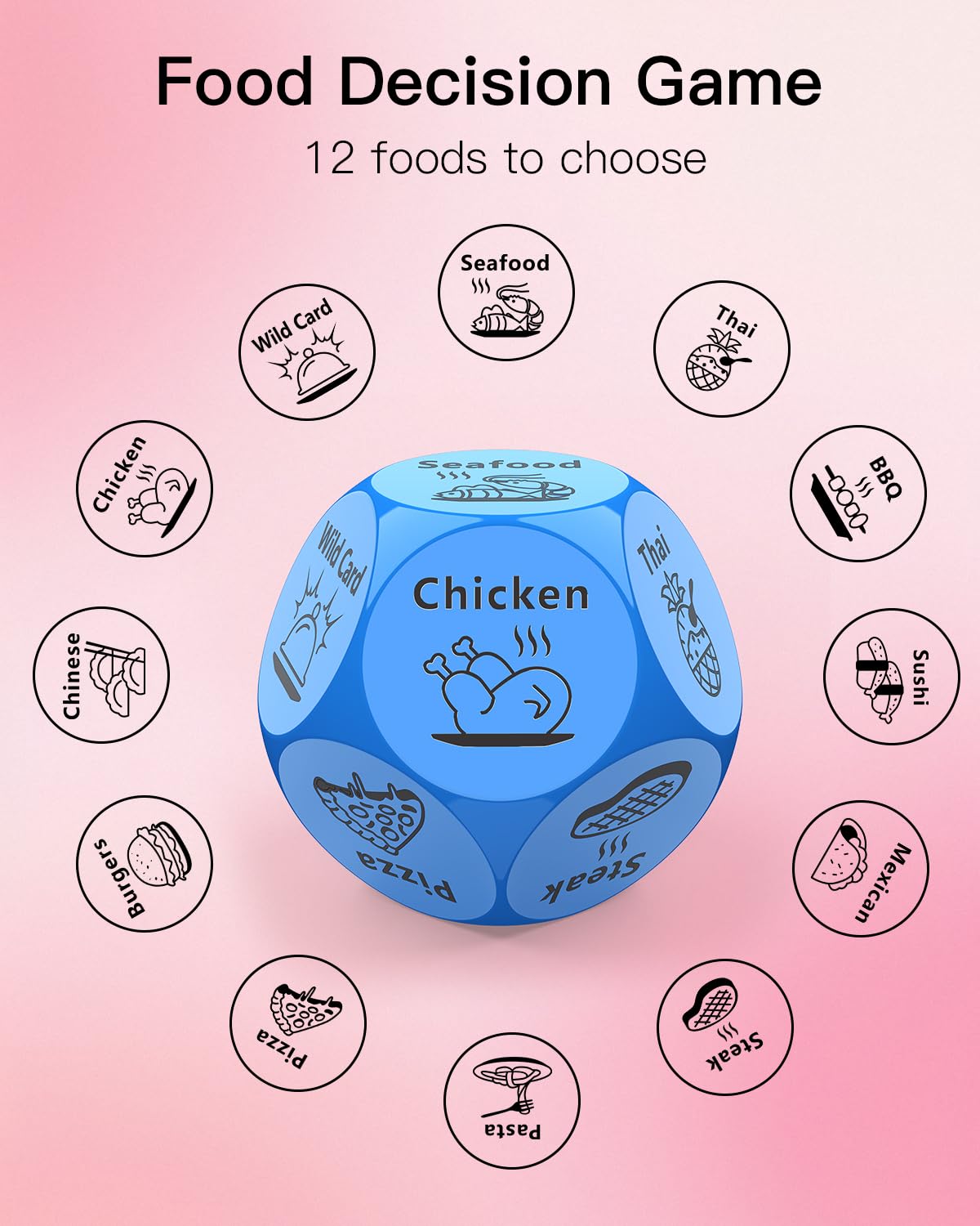 KUSONKEY Valentines Day Gifts for Him & Her – Date Night Food Dice (Blue)