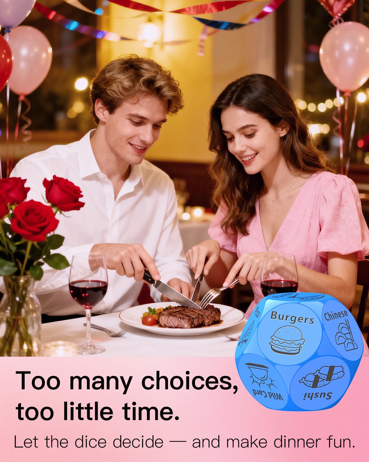 KUSONKEY Valentines Day Gifts for Him & Her – Date Night Food Dice (Blue)