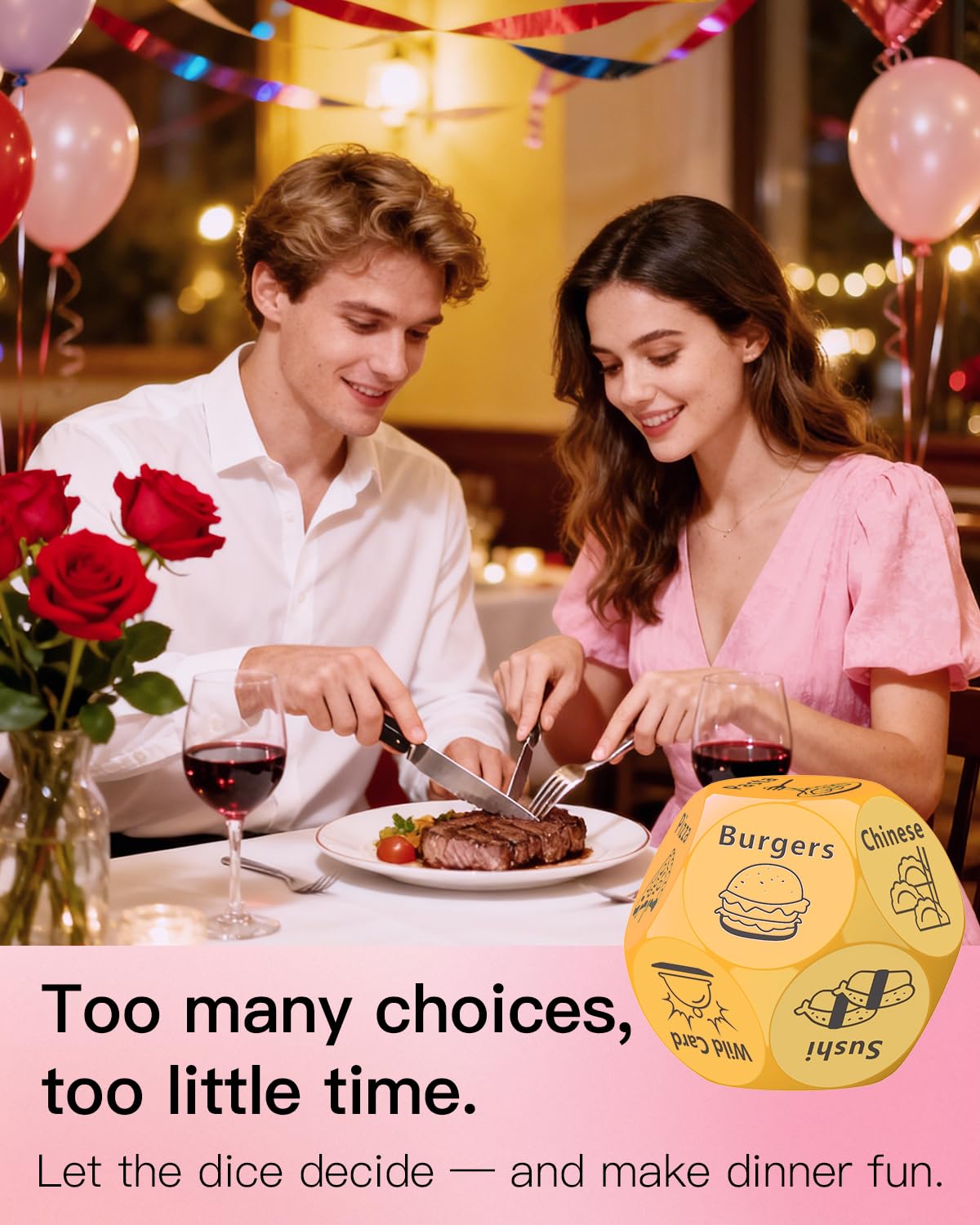 KUSONKEY Valentines Day Food Dice – Gifts for Couples (Yellow)