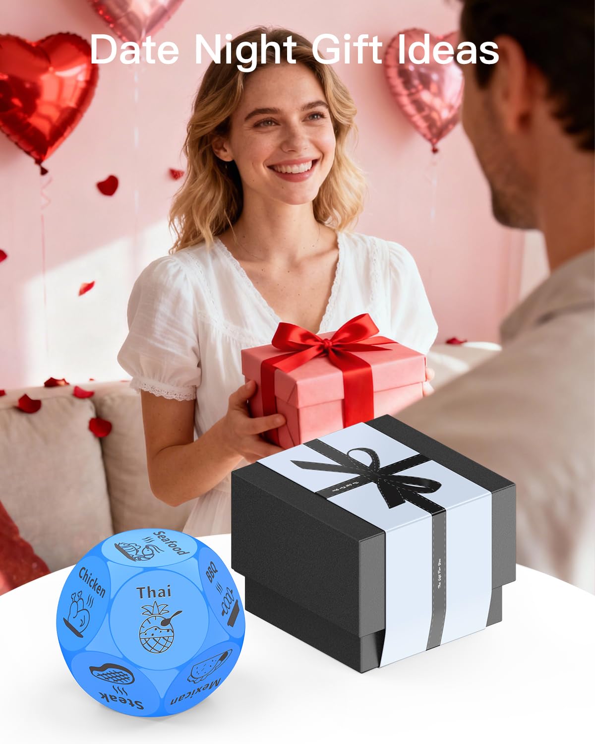 KUSONKEY Valentines Day Gifts for Him & Her – Date Night Food Dice (Blue)