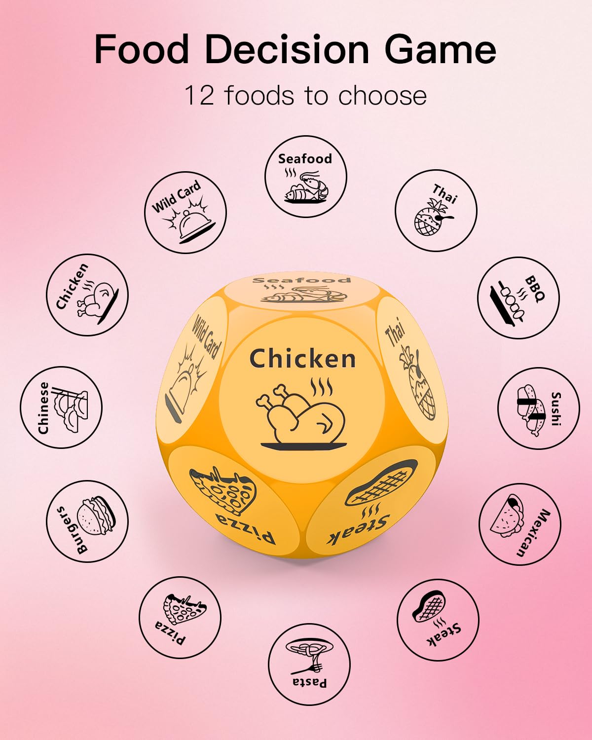 KUSONKEY Valentines Day Food Dice – Gifts for Couples (Yellow)
