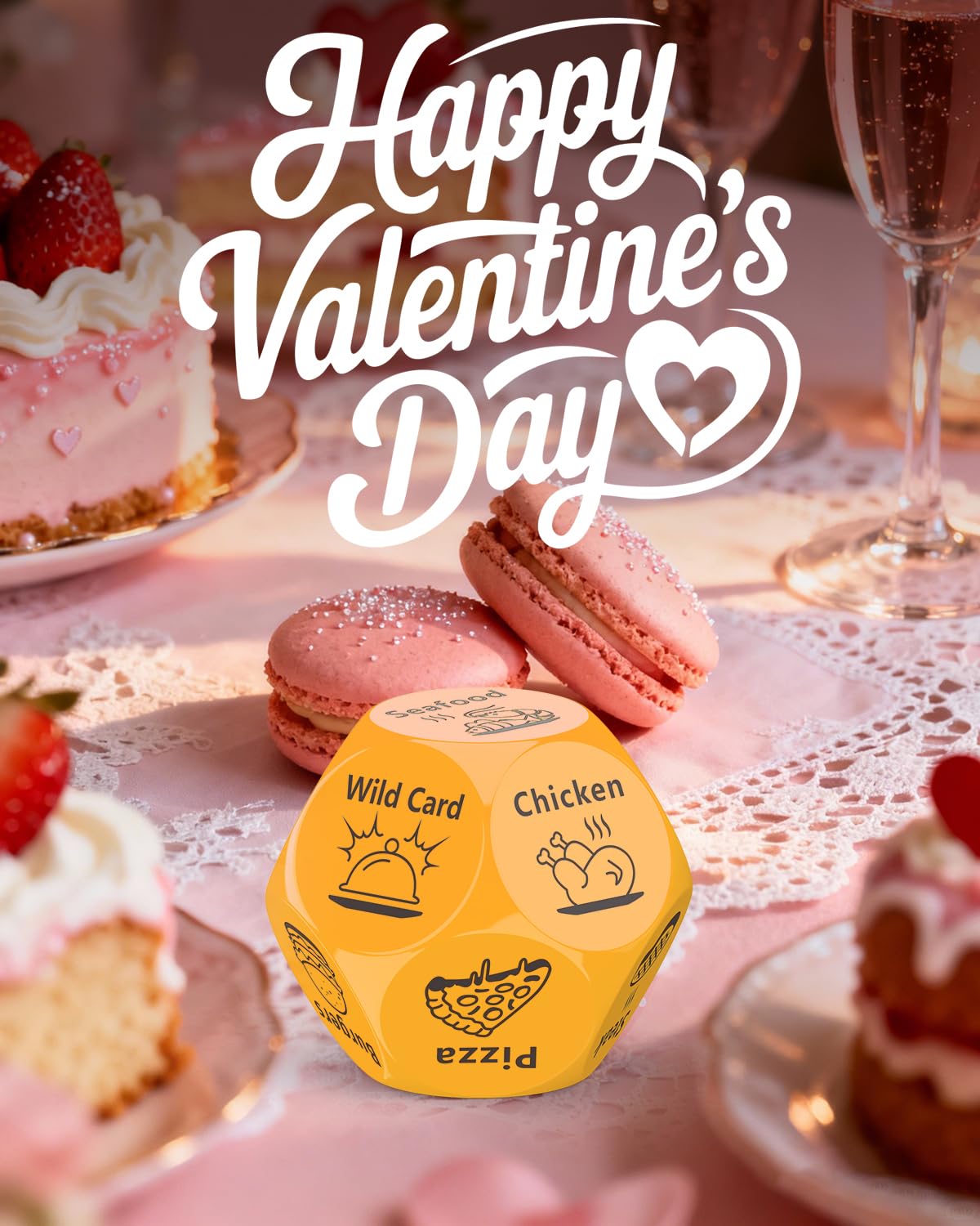 KUSONKEY Valentines Day Food Dice – Gifts for Couples (Yellow)