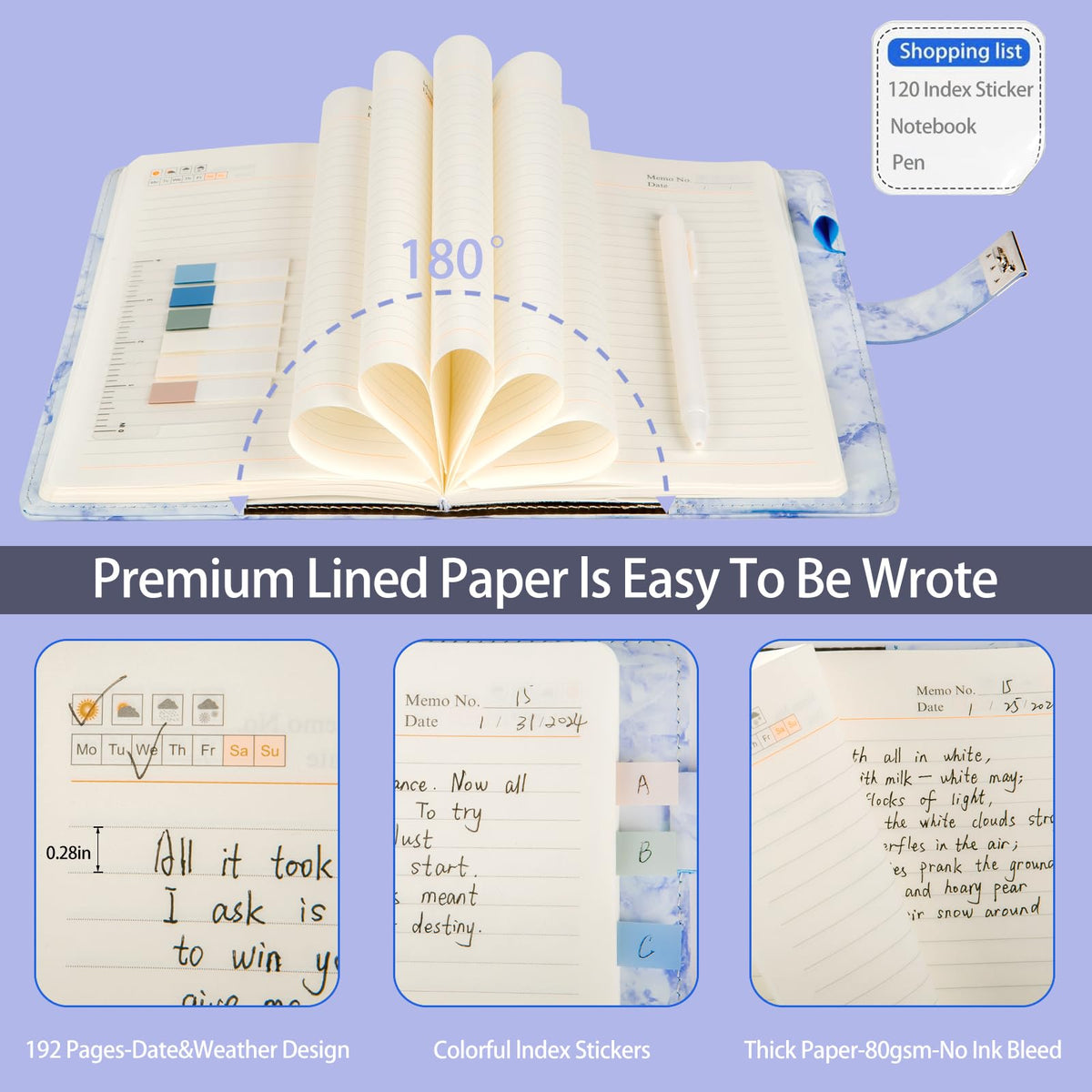 Kutoda Marble Diary with Lock – 192 Pages, A5 Waterproof Locked Journal for Women and Teens