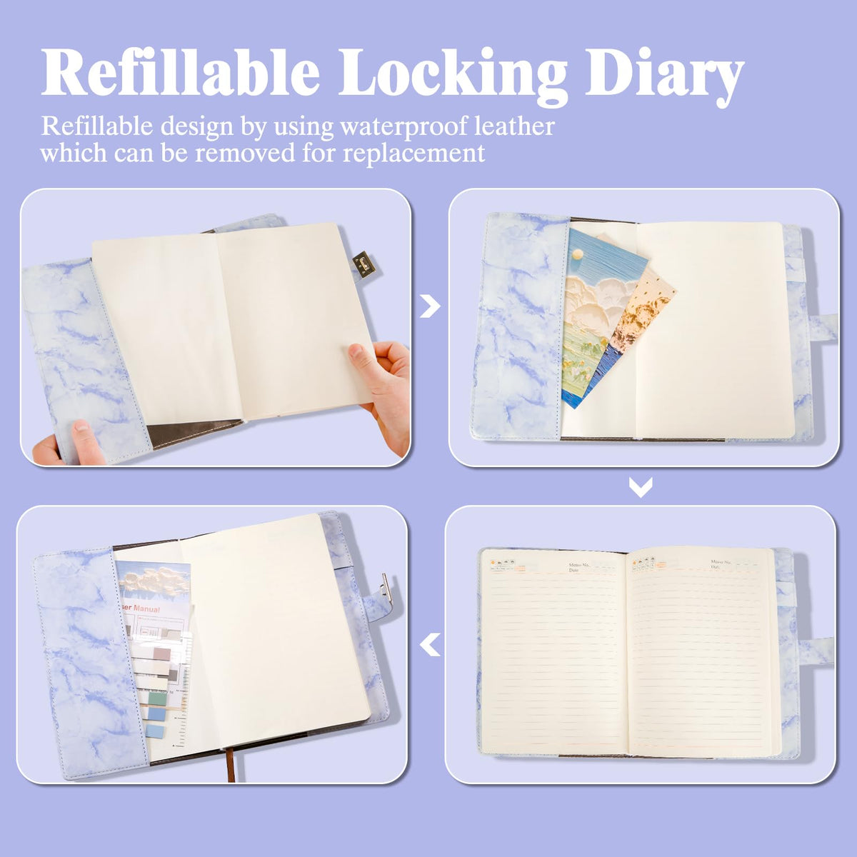 Kutoda Marble Diary with Lock – 192 Pages, A5 Waterproof Locked Journal for Women and Teens