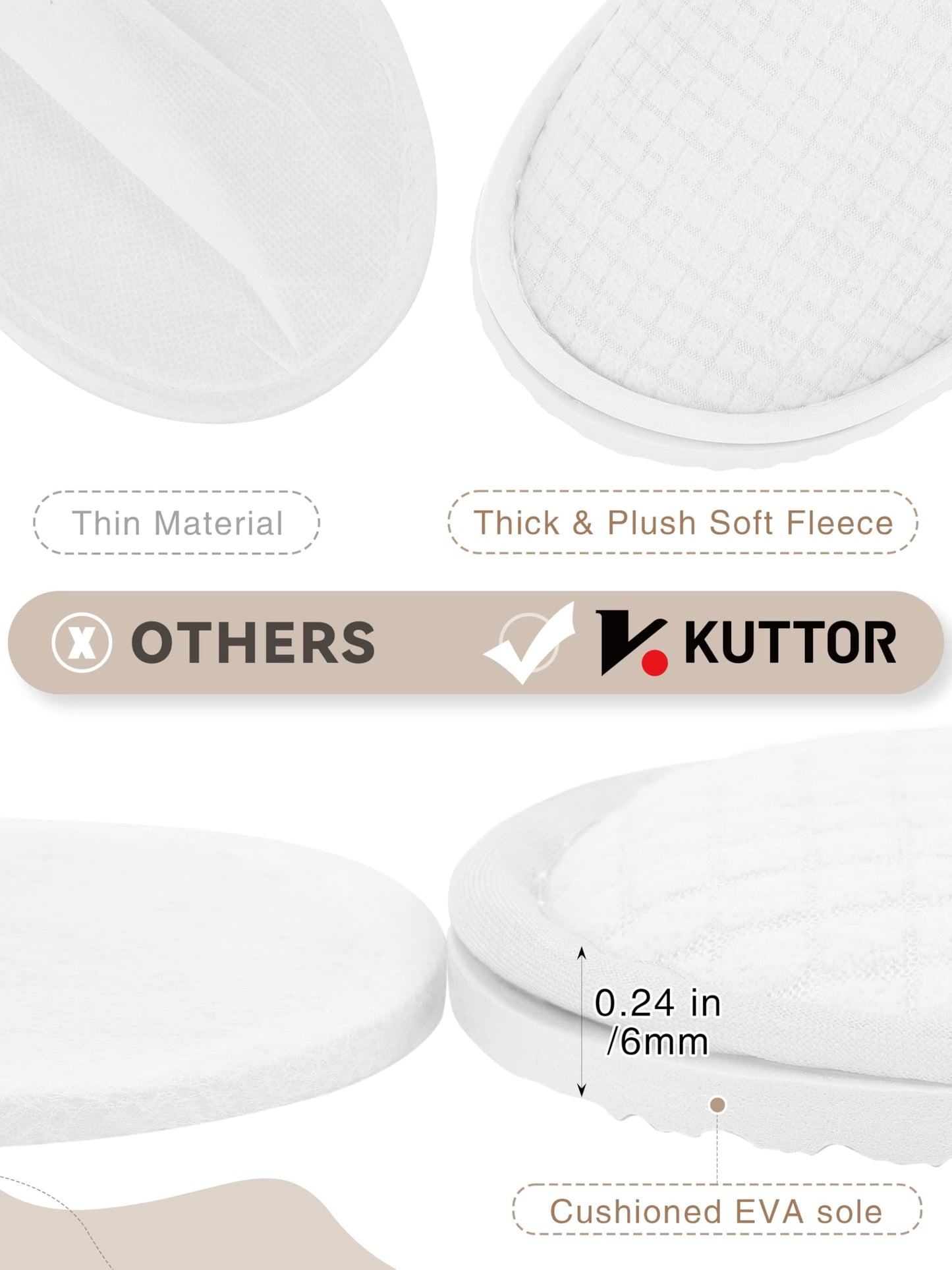 KUTTOR 12 Pair House Disposable Slippers – Washable, Non-Slip Spa Slippers for Guests, Travel & Hospitality