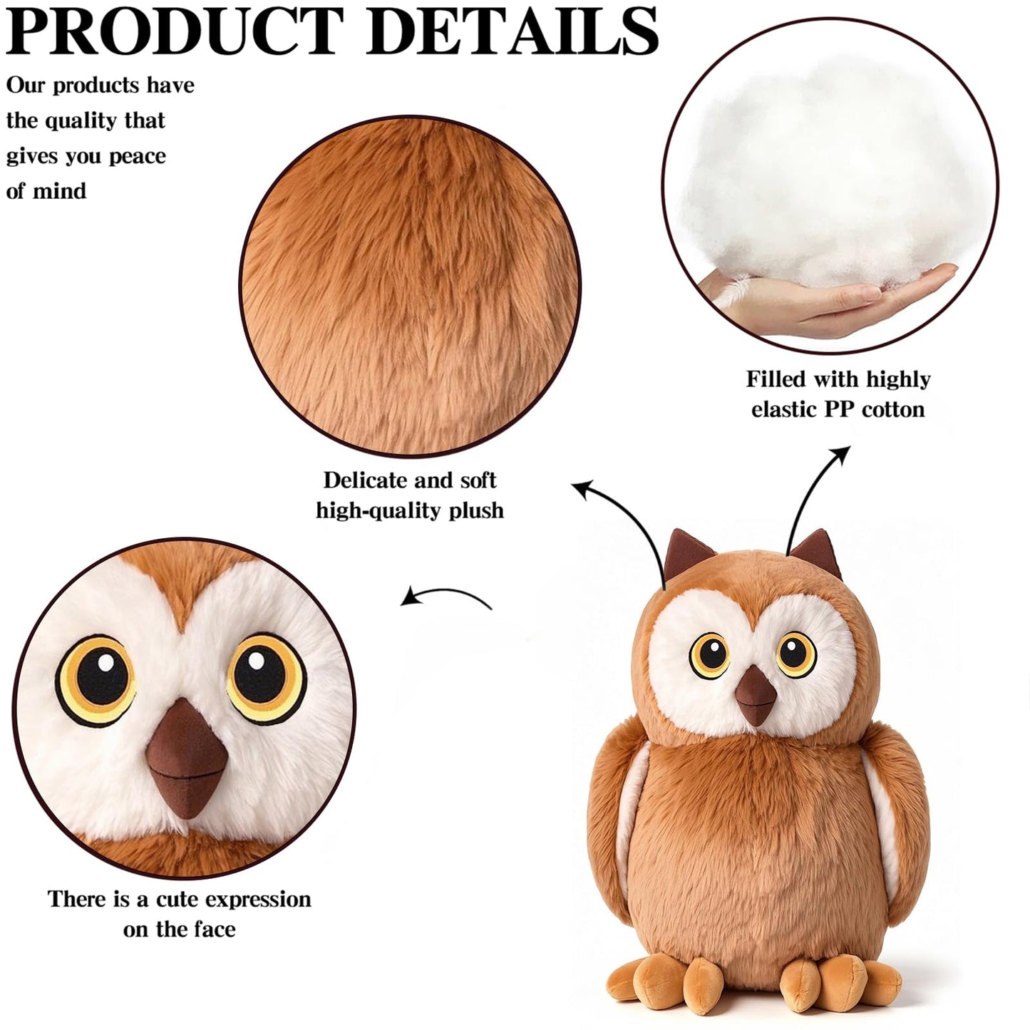 KUUDESOXX Brown Owl Stuffed Animal – Plush Toy for Kids & Adults | Cozy Bedtime Cuddles
