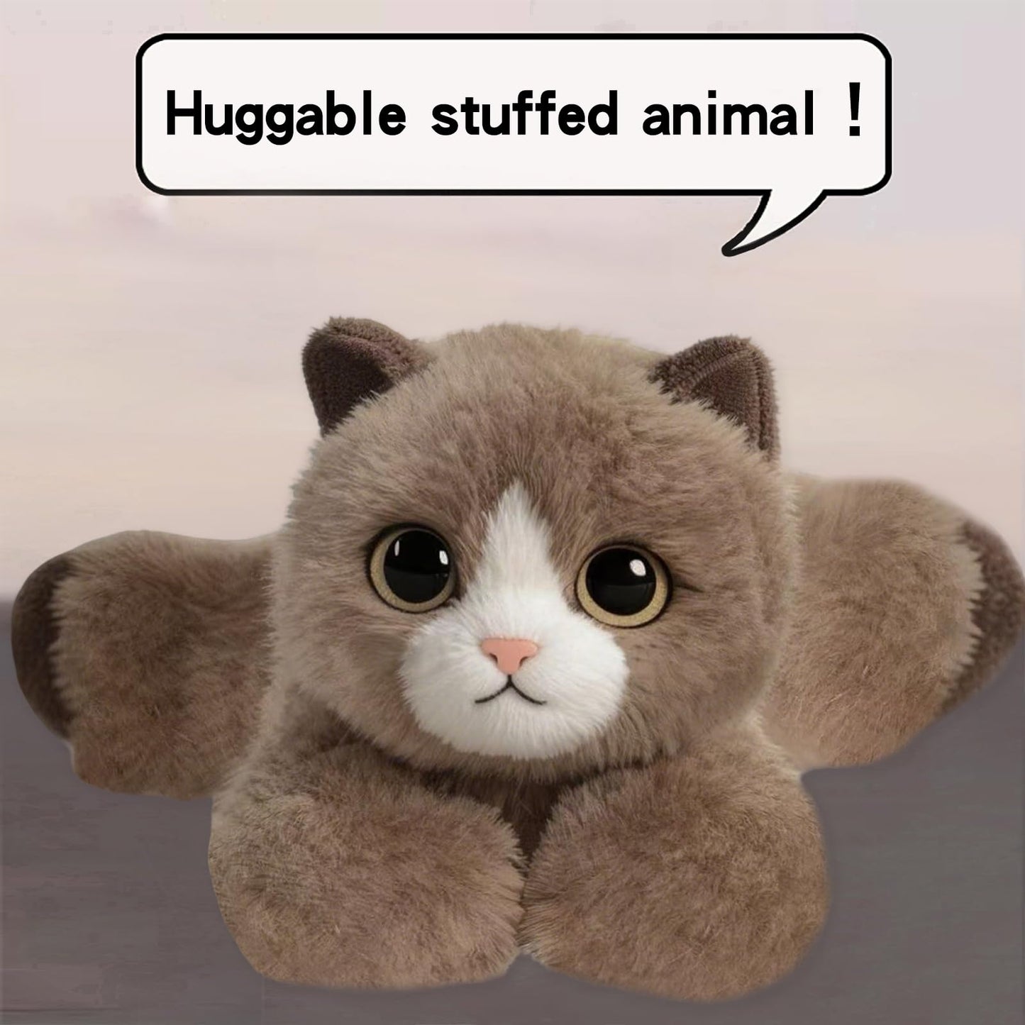 KUUDESOXX Brown Lying Cat Stuffed Animal – Plush Toy for Adults, Cozy Hug Companion
