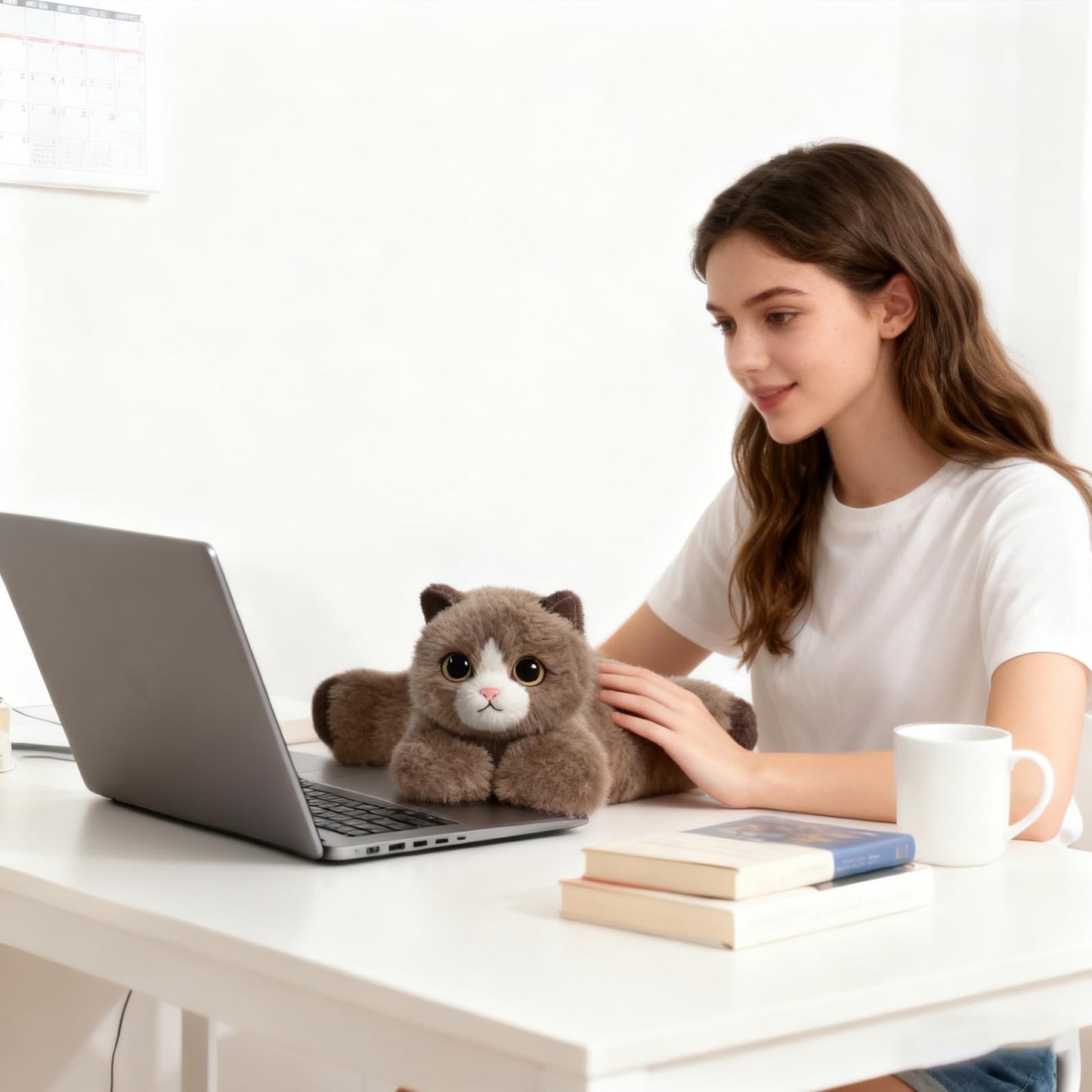 KUUDESOXX Brown Lying Cat Stuffed Animal – Plush Toy for Adults, Cozy Hug Companion