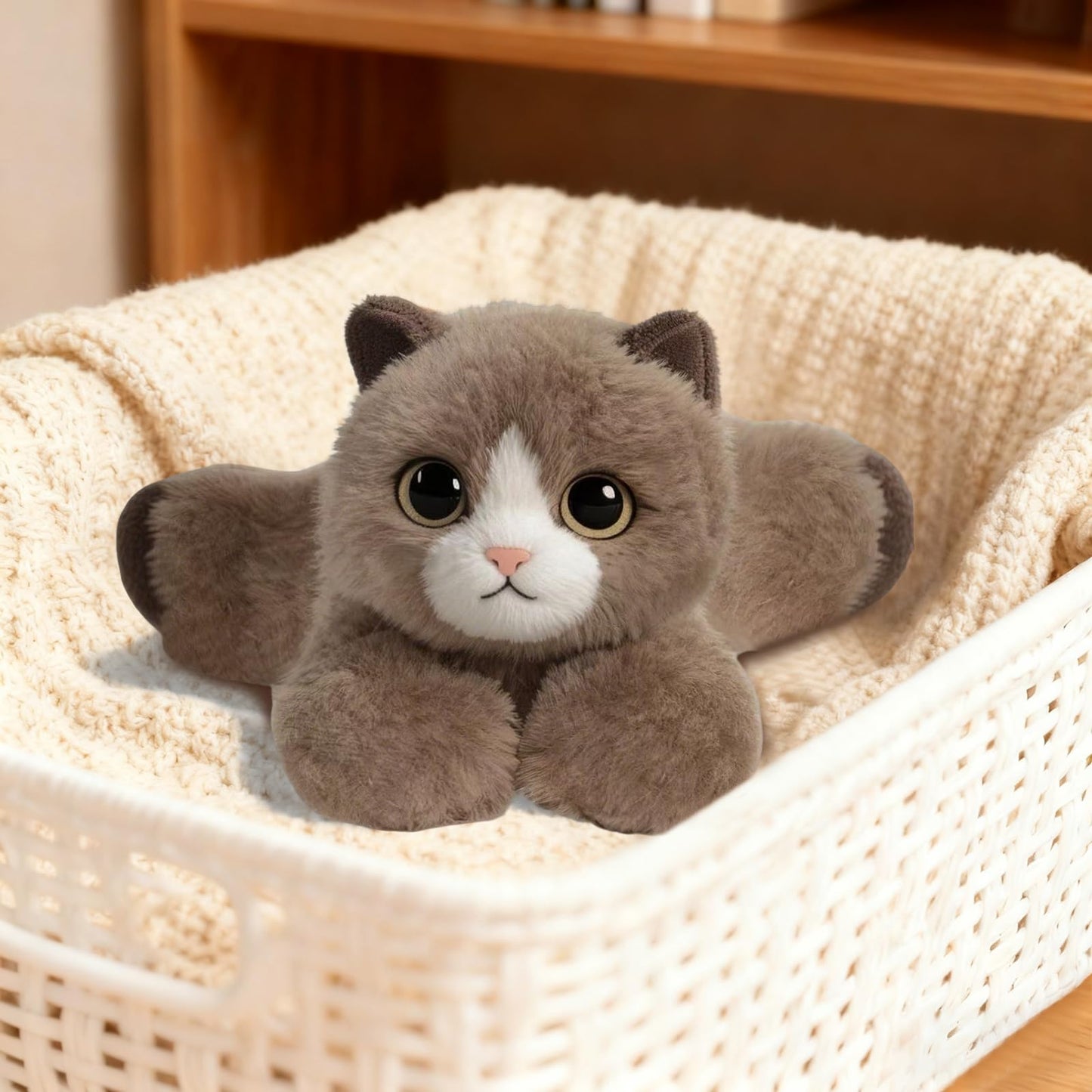KUUDESOXX Brown Lying Cat Stuffed Animal – Plush Toy for Adults, Cozy Hug Companion