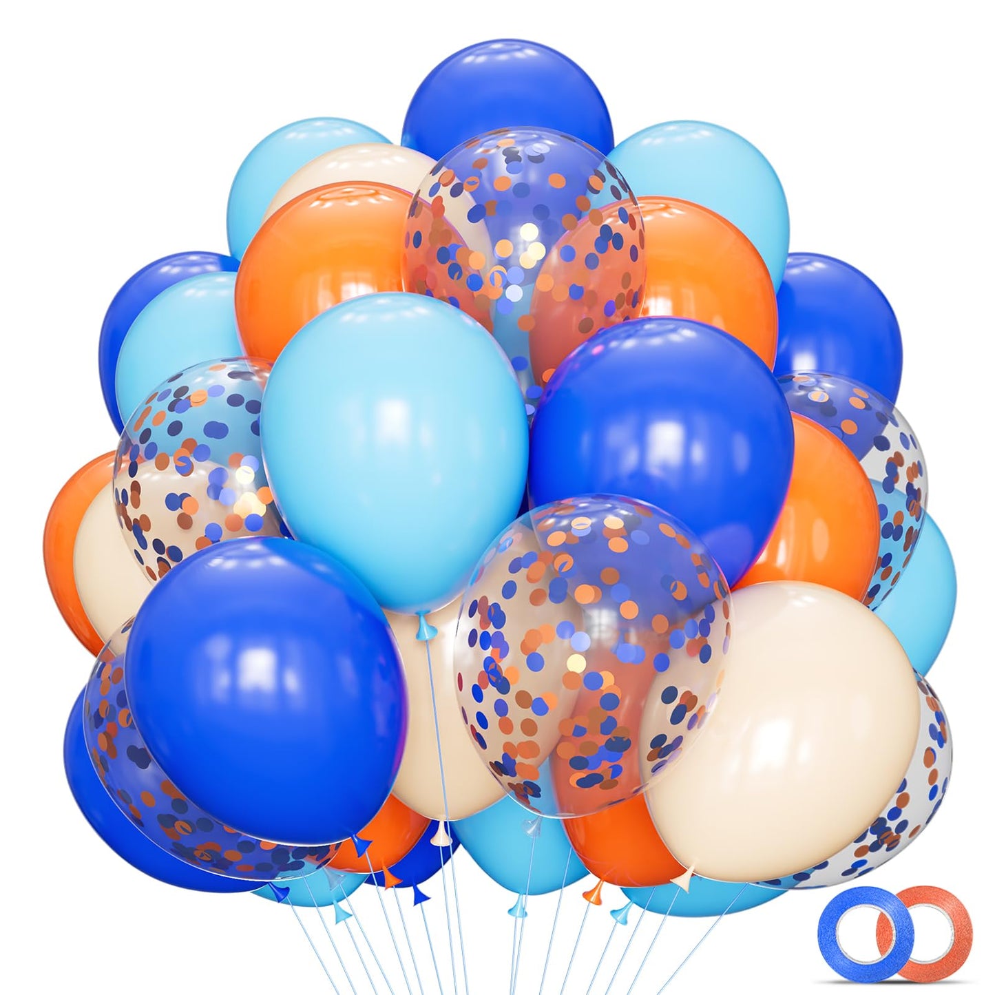 KUULBELA 68Pcs Blue & Orange Balloons Set - 12 Inch Birthday Party Decor