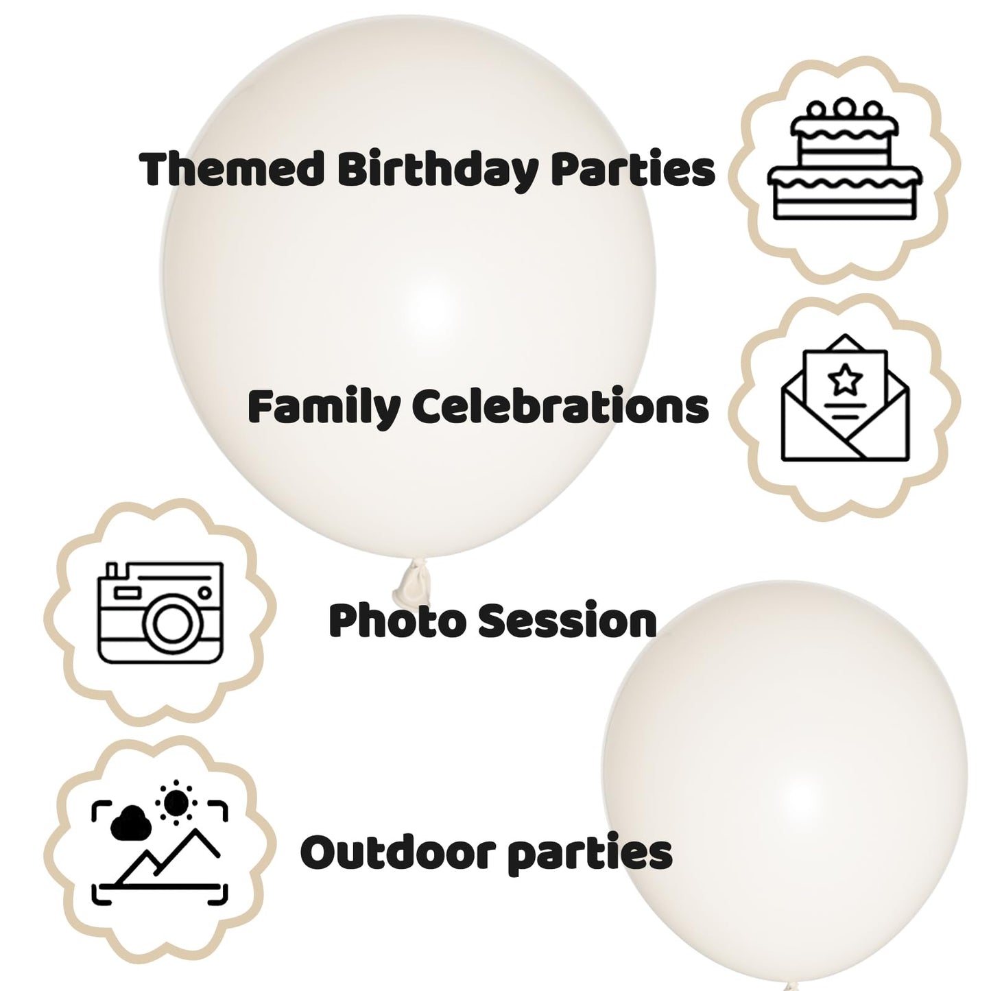 KUULBELA 110pcs Sand White Balloons – 12in Latex Party Balloons with 2 Ribbons