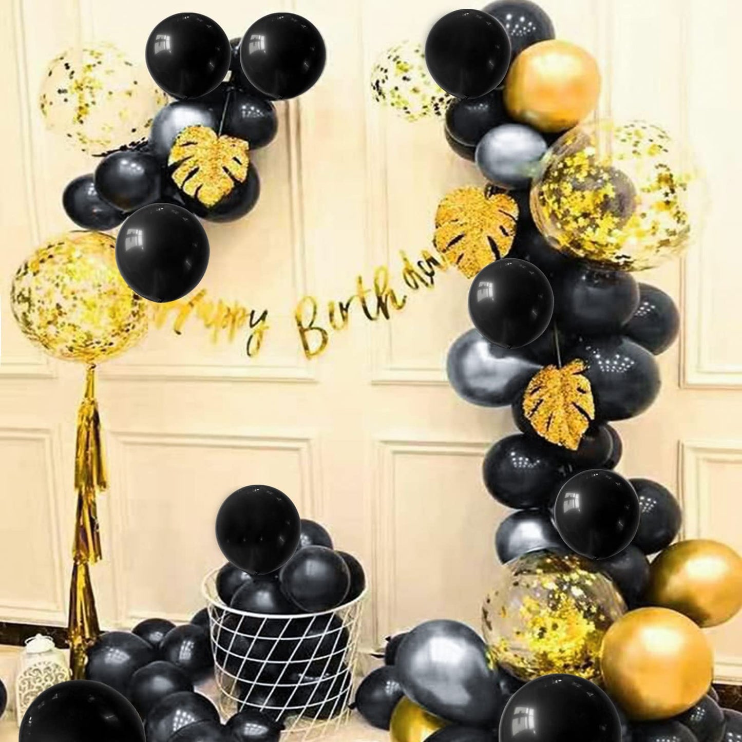KUULBELA 110pcs Black Balloons 12-Inch | Latex Balloons with 2 Ribbons for Party Decor