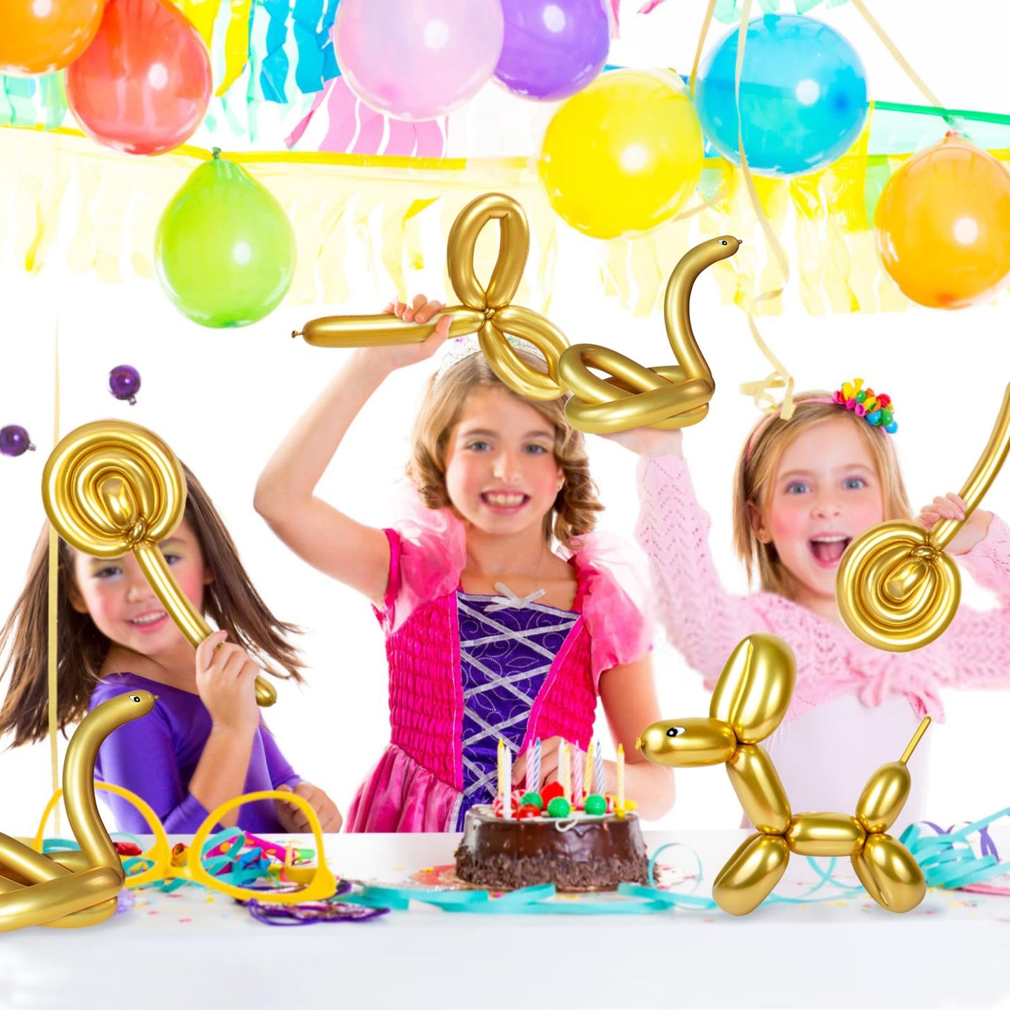 KUULBELA 100Pcs 260mm Metallic Gold Balloons for Balloon Animals | Twist & Create