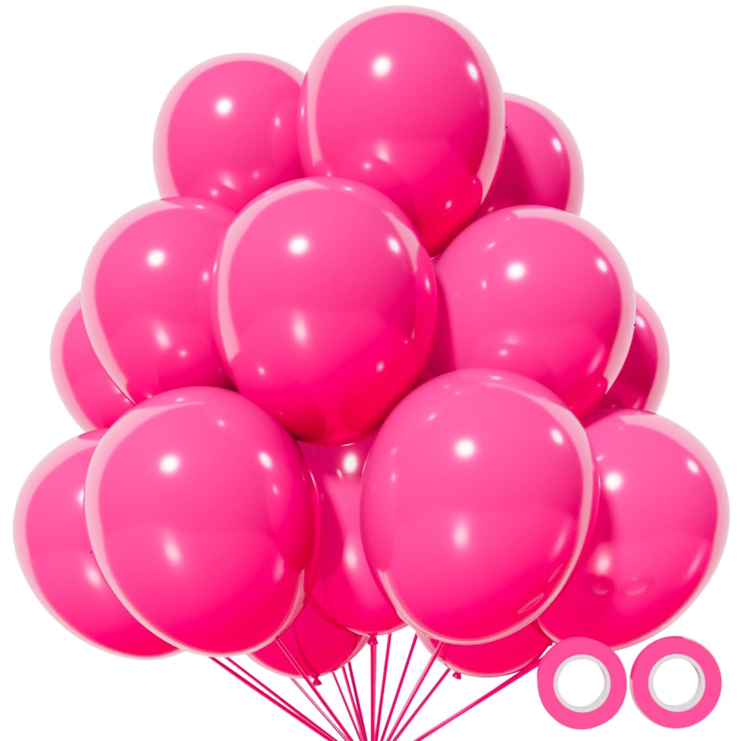 KUULBELA 110pcs Hot Pink Balloons - 12in Latex Party Balloons for Birthday, Baby Shower, Wedding (2 Ribbons Included)