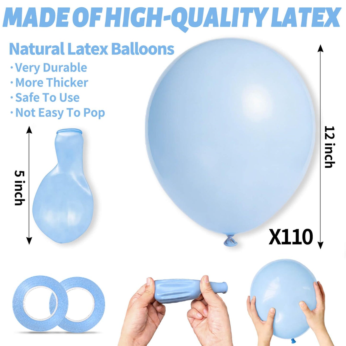 KUULBELA 110pcs Pastel Blue Balloons 12 Inch with 2 Ribbons – Party Decor Pack