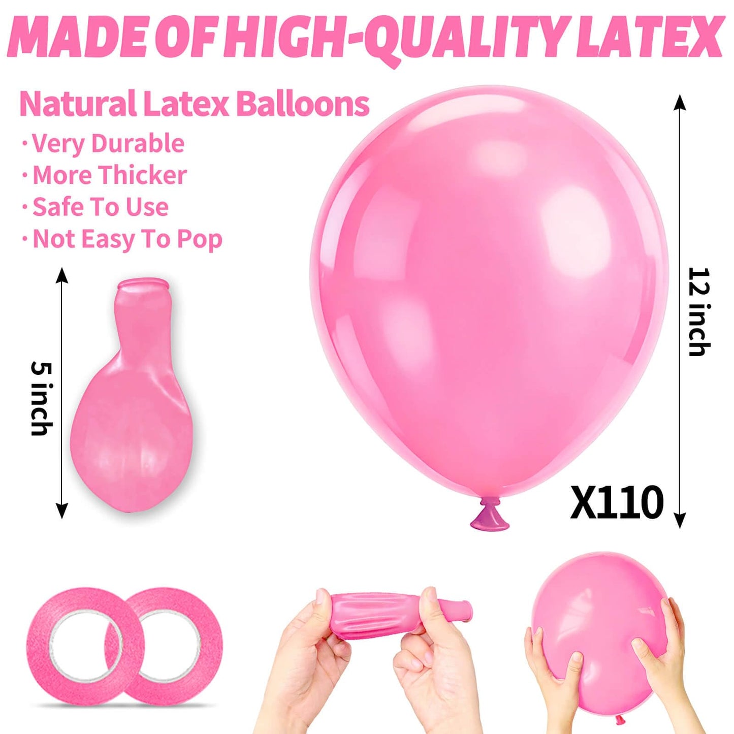 KUULBELA Pink Balloon Set – 110pcs, 12in Latex with 2 Ribbons for Birthday, Valentine’s Day and Wedding