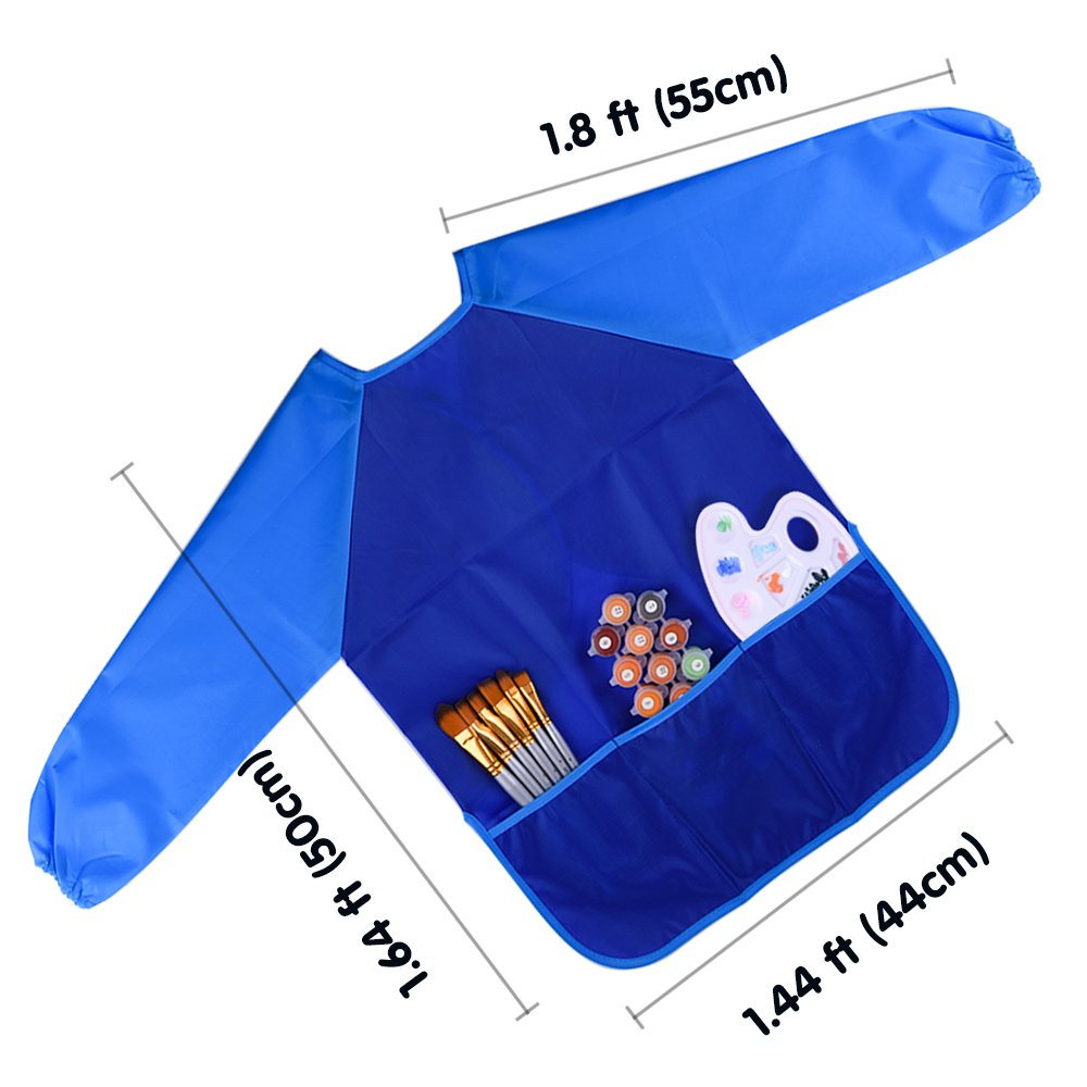 KUUQA 2-Pack Waterproof Kids Art Smock with Long Sleeves & 3 Pockets – Painting, Baking, Cooking (Ages 2-6)