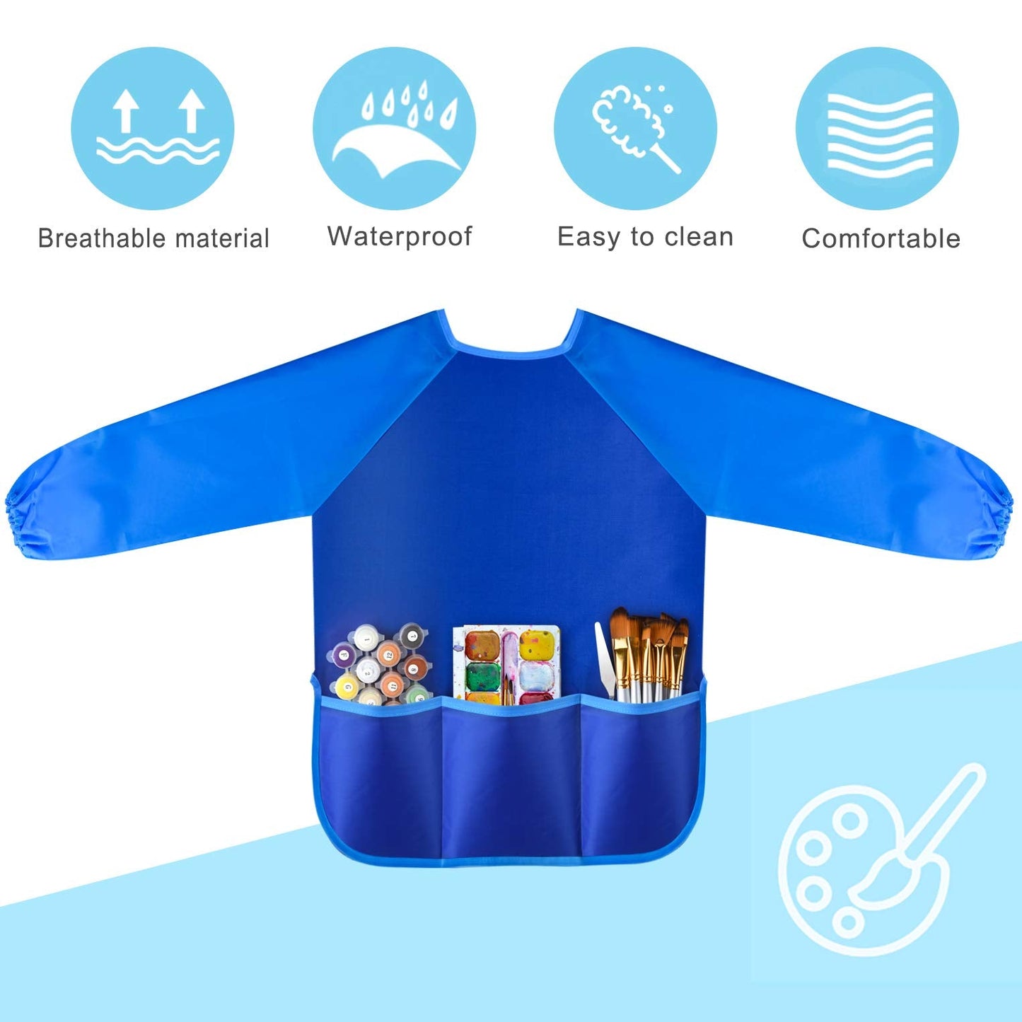 KUUQA 2-Pack Waterproof Kids Art Smock with Long Sleeves & 3 Pockets – Painting, Baking, Cooking (Ages 2-6)