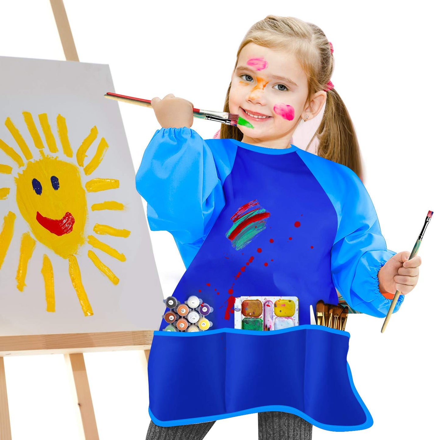 KUUQA 2-Pack Waterproof Kids Art Smock with Long Sleeves & 3 Pockets – Painting, Baking, Cooking (Ages 2-6)