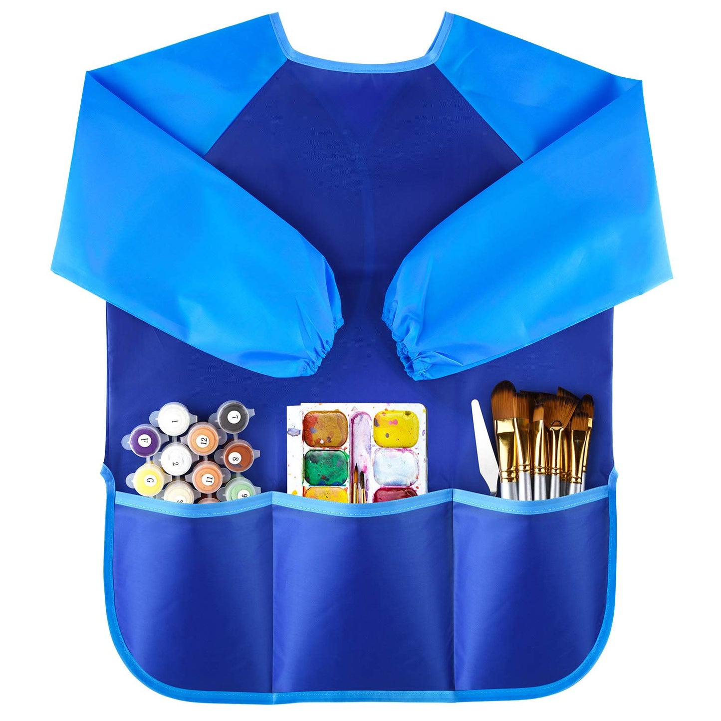 KUUQA Waterproof Kids Art Smock with 3 Pockets - Adjustable and Washable