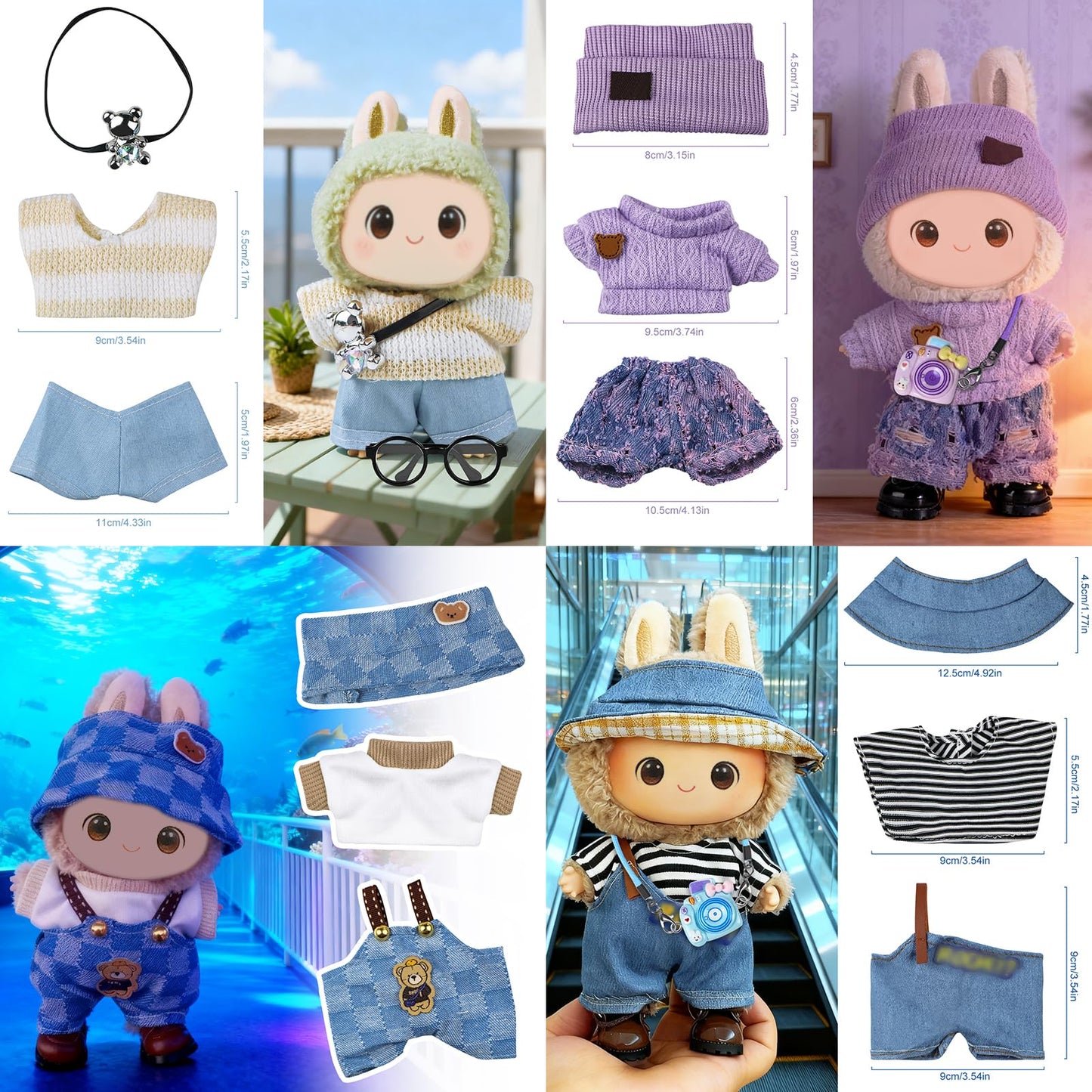 Kuvanspok Labubu 17cm Doll Clothes – 5-Piece Handcrafted Crochet Outfit Set (Doll Not Included)
