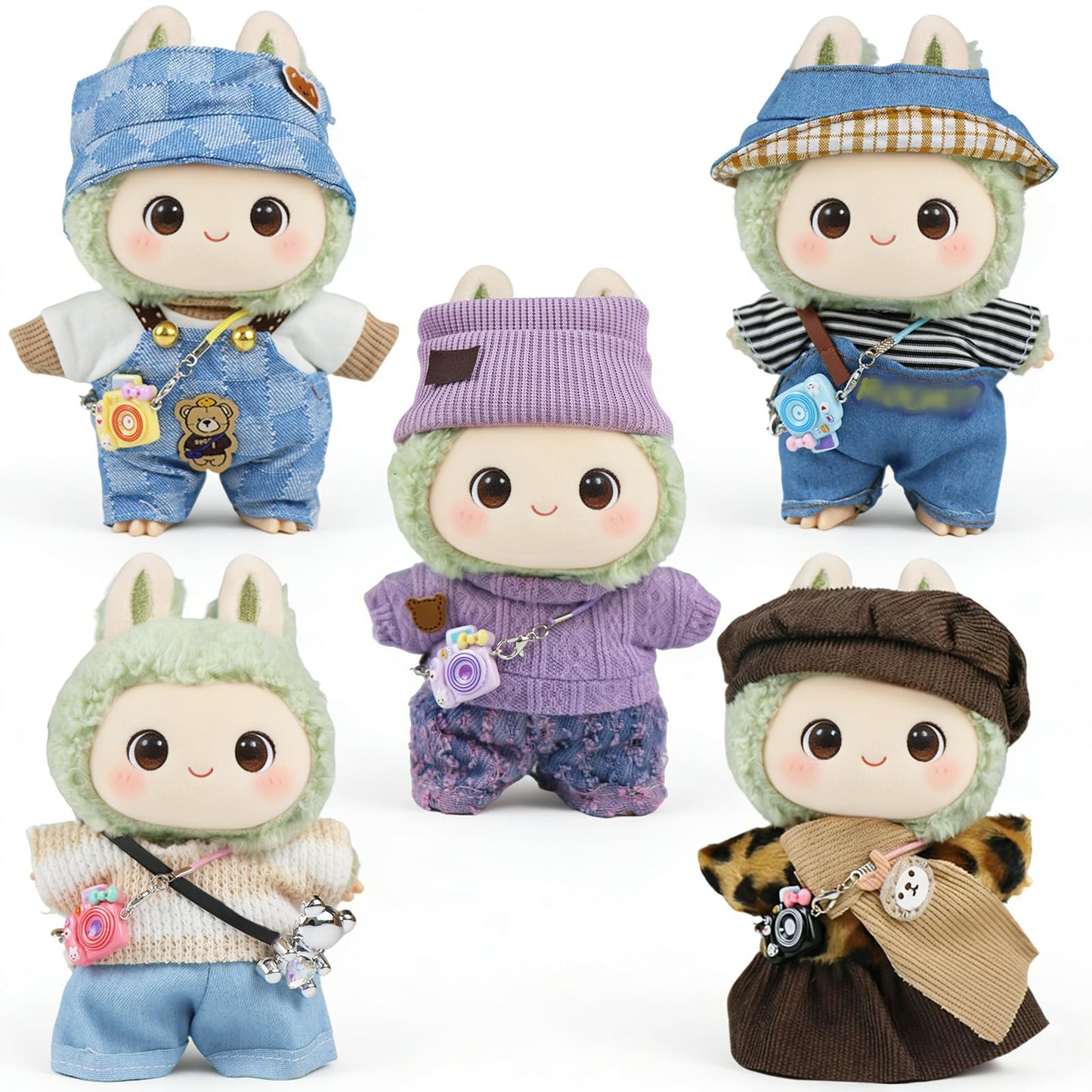 Kuvanspok Labubu 17cm Doll Clothes – 5-Piece Handcrafted Crochet Outfit Set (Doll Not Included)