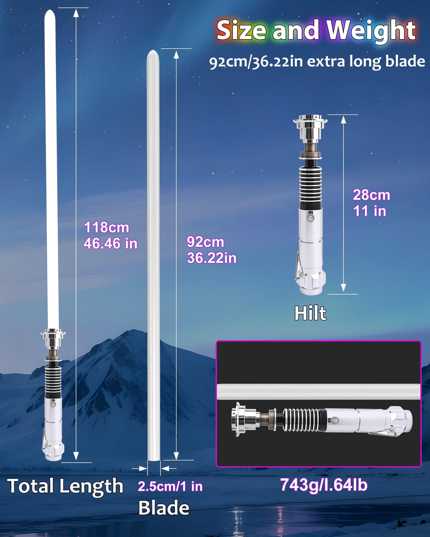 KUVPOT Motion Control Lightsaber for Adults – 12 RGB Colors, 16 Sound Fonts, Premium Metal FX