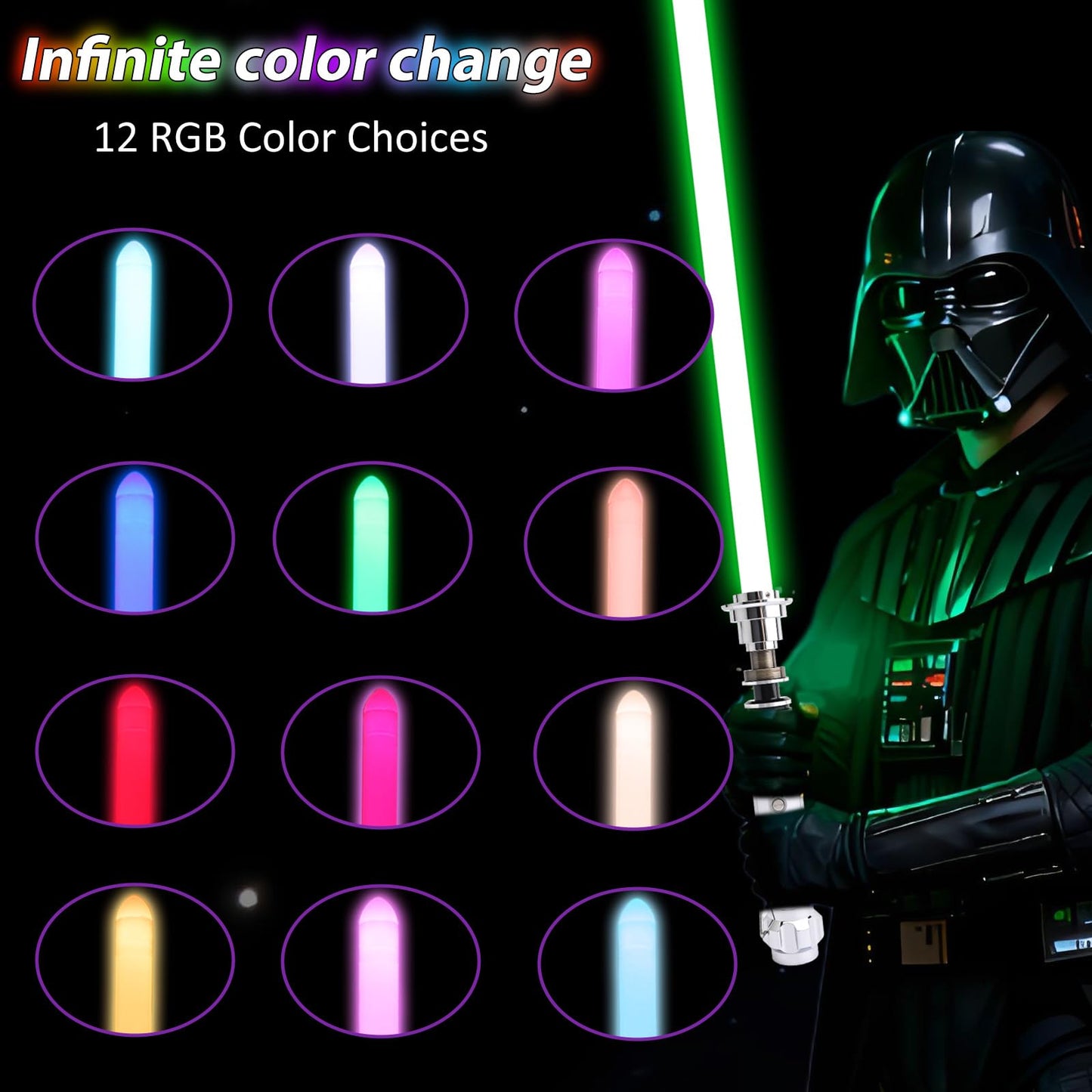 KUVPOT Motion Control Lightsaber for Adults – 12 RGB Colors, 16 Sound Fonts, Premium Metal FX
