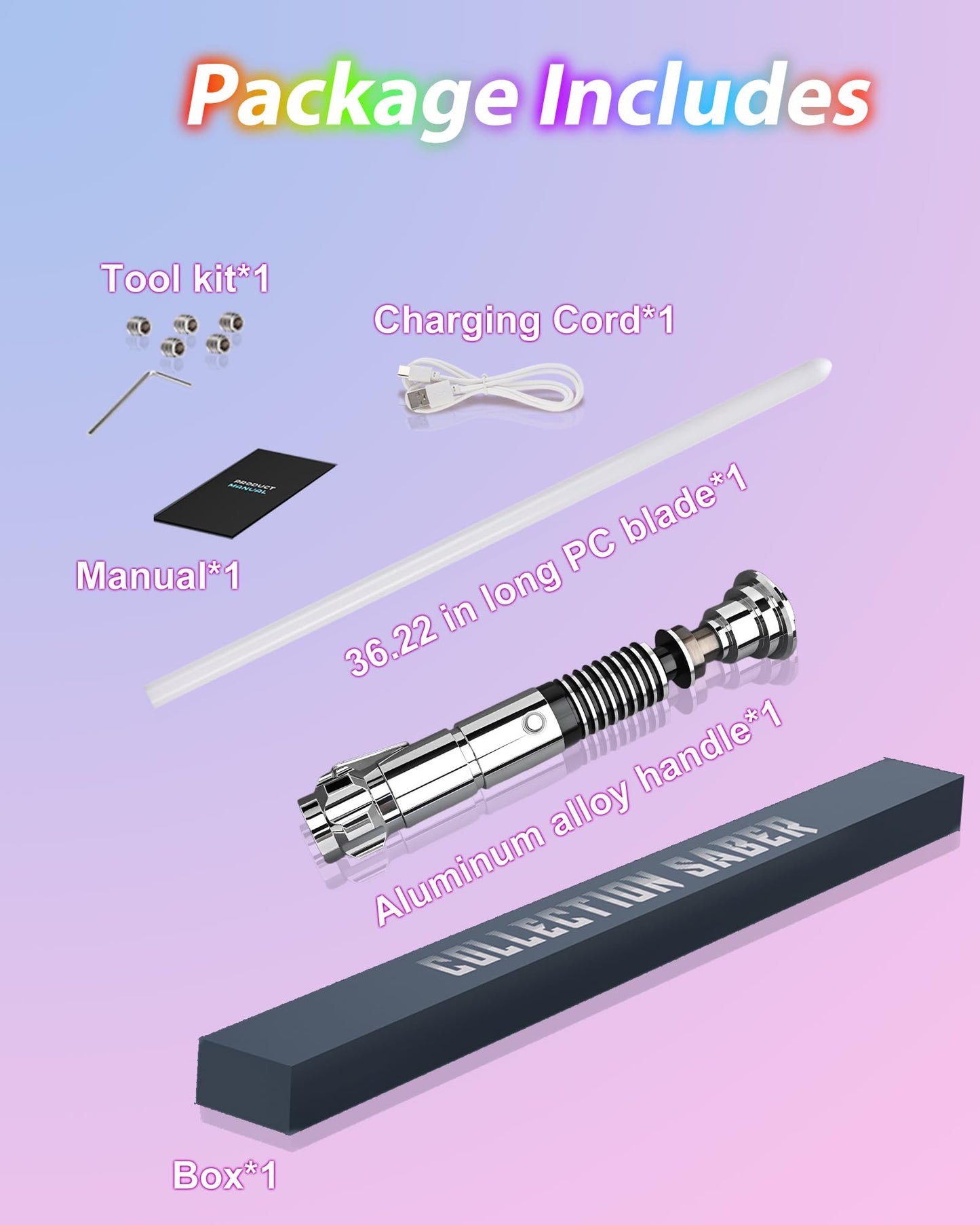 KUVPOT Motion Control Lightsaber for Adults – 12 RGB Colors, 16 Sound Fonts, Premium Metal FX