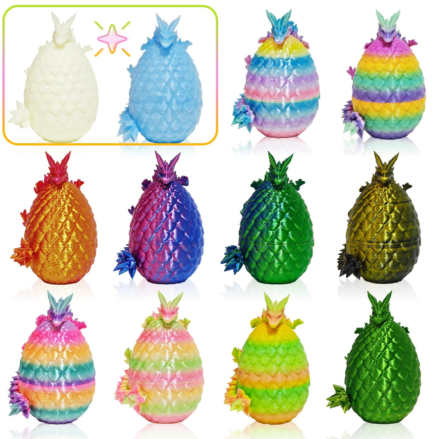 KVERM 12-Pack 3D Dragon Eggs with Dragons Inside | Dragon Egg Fidget Toys, Easter Gifts