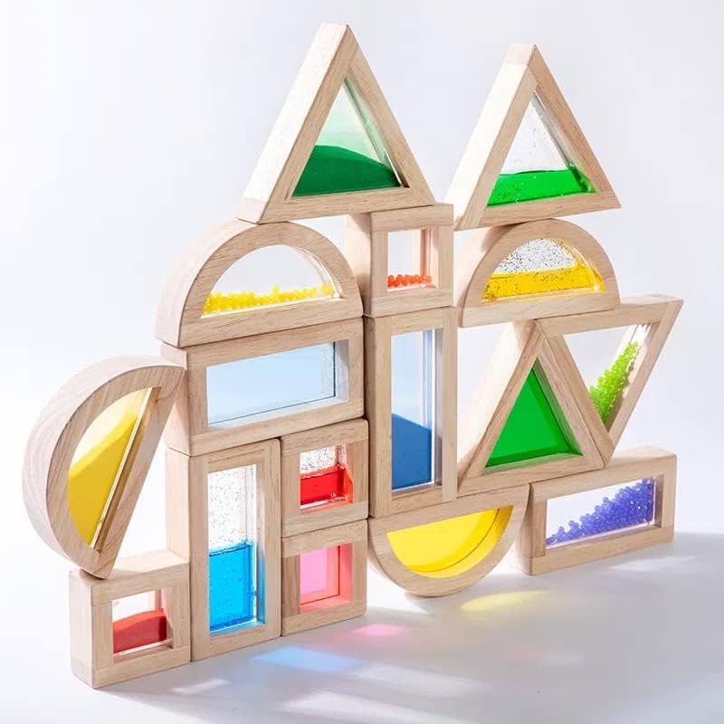 Kvintes Large Wooden Rainbow Blocks – 16-Piece Sensory Stacking Set for Toddlers & Preschoolers