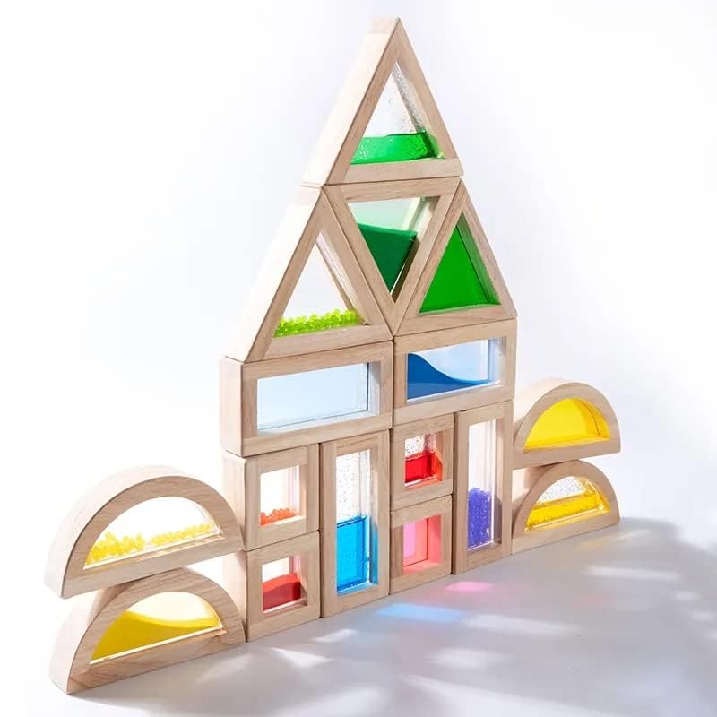 Kvintes Large Wooden Rainbow Blocks – 16-Piece Sensory Stacking Set for Toddlers & Preschoolers