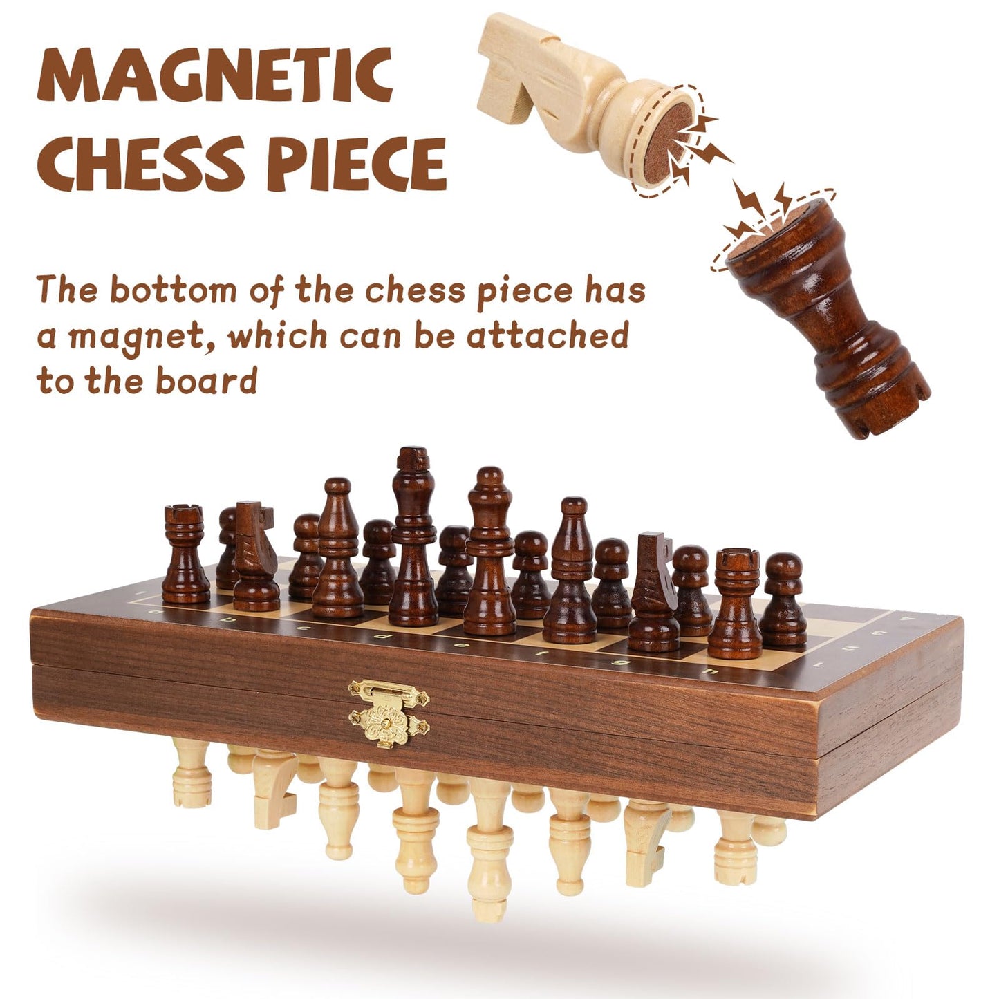 Kvintes Magnetic Travel Chess Set — 12-Inch Folding Wooden Board with Extra Queen