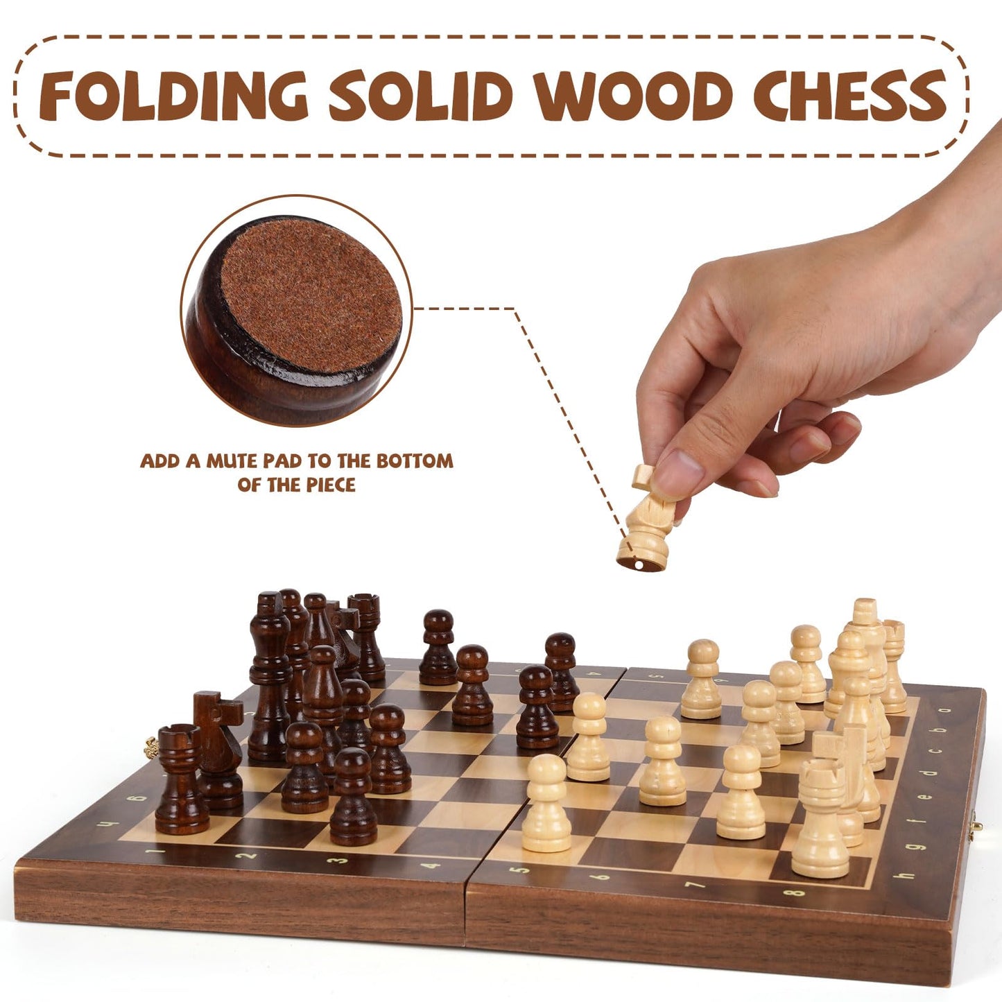 Kvintes Magnetic Travel Chess Set — 12-Inch Folding Wooden Board with Extra Queen