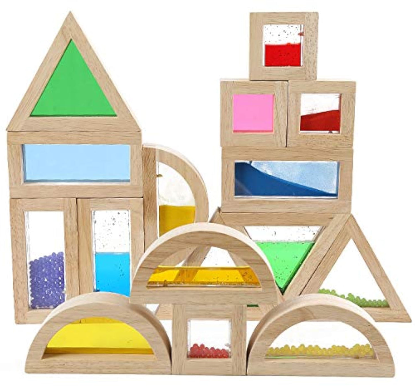 Kvintes Large Wooden Rainbow Blocks – 16-Piece Sensory Stacking Set for Toddlers & Preschoolers