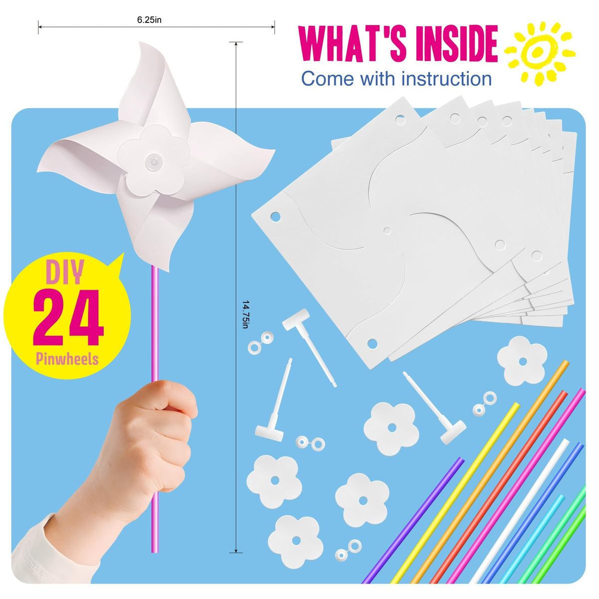 KwestSync 24 Pack DIY Pinwheels Kit – STEM Crafts for Kids, Classroom & Party Favors