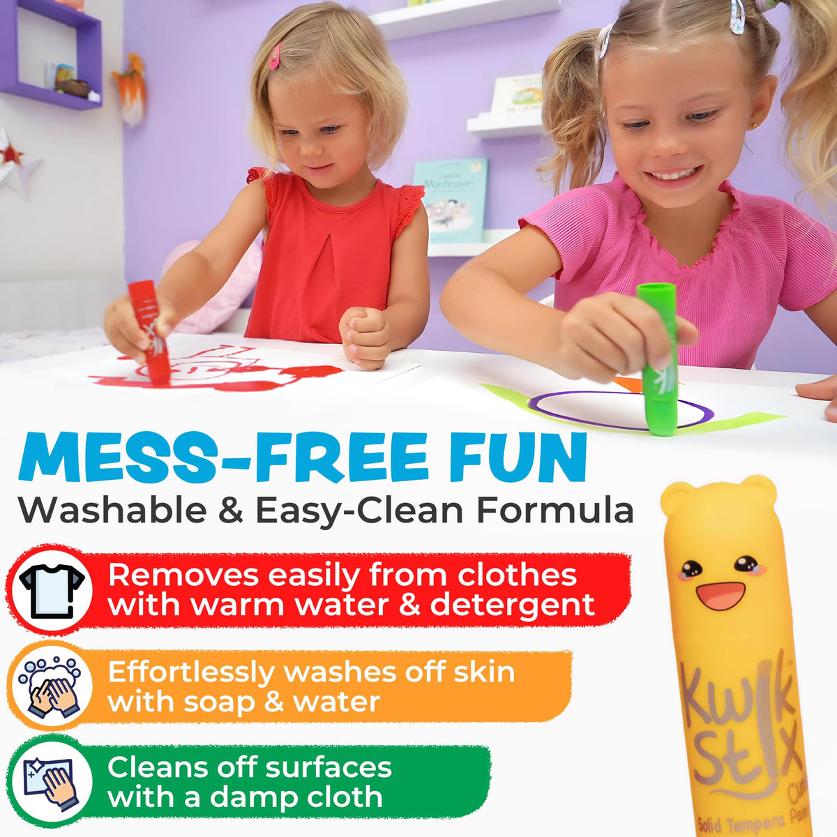 Kwik Stix Cuties Washable Paint Sticks – 12 Non-Toxic Quick-Dry Tempera (The Pencil Grip)