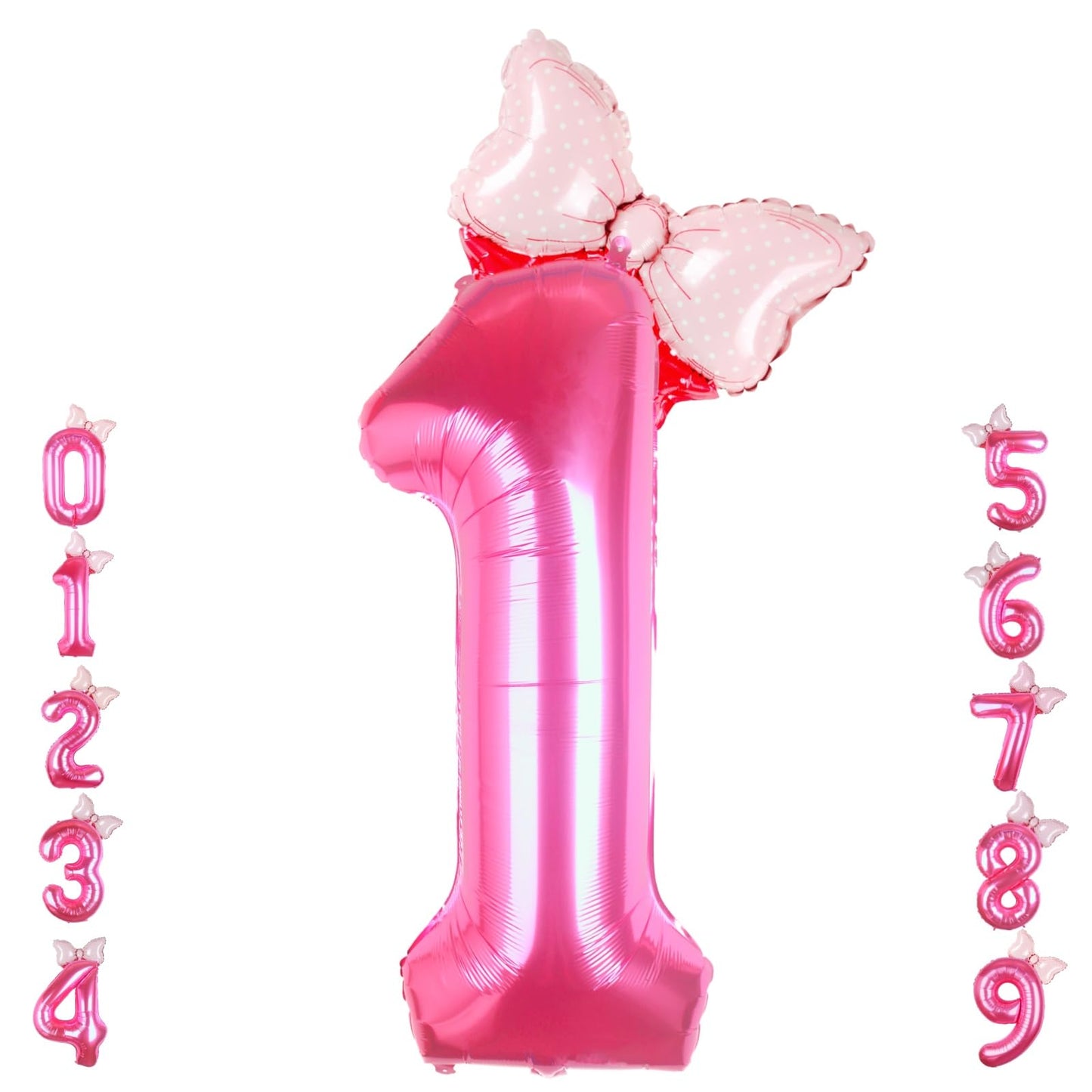 Kwuz 40 Inch Pink Number 1 Balloon with Mini Bow – 1st Birthday Party Decorations