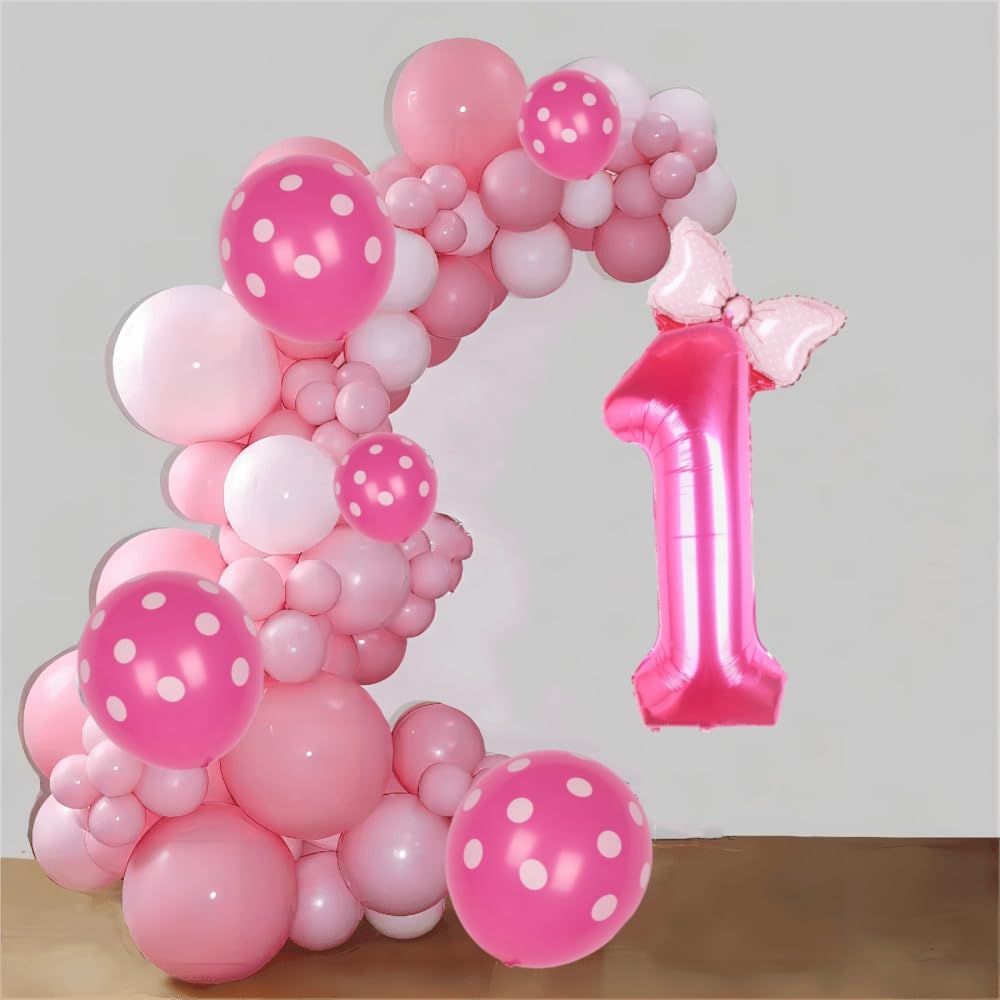 Kwuz 40 Inch Pink Number 1 Balloon with Mini Bow – 1st Birthday Party Decorations