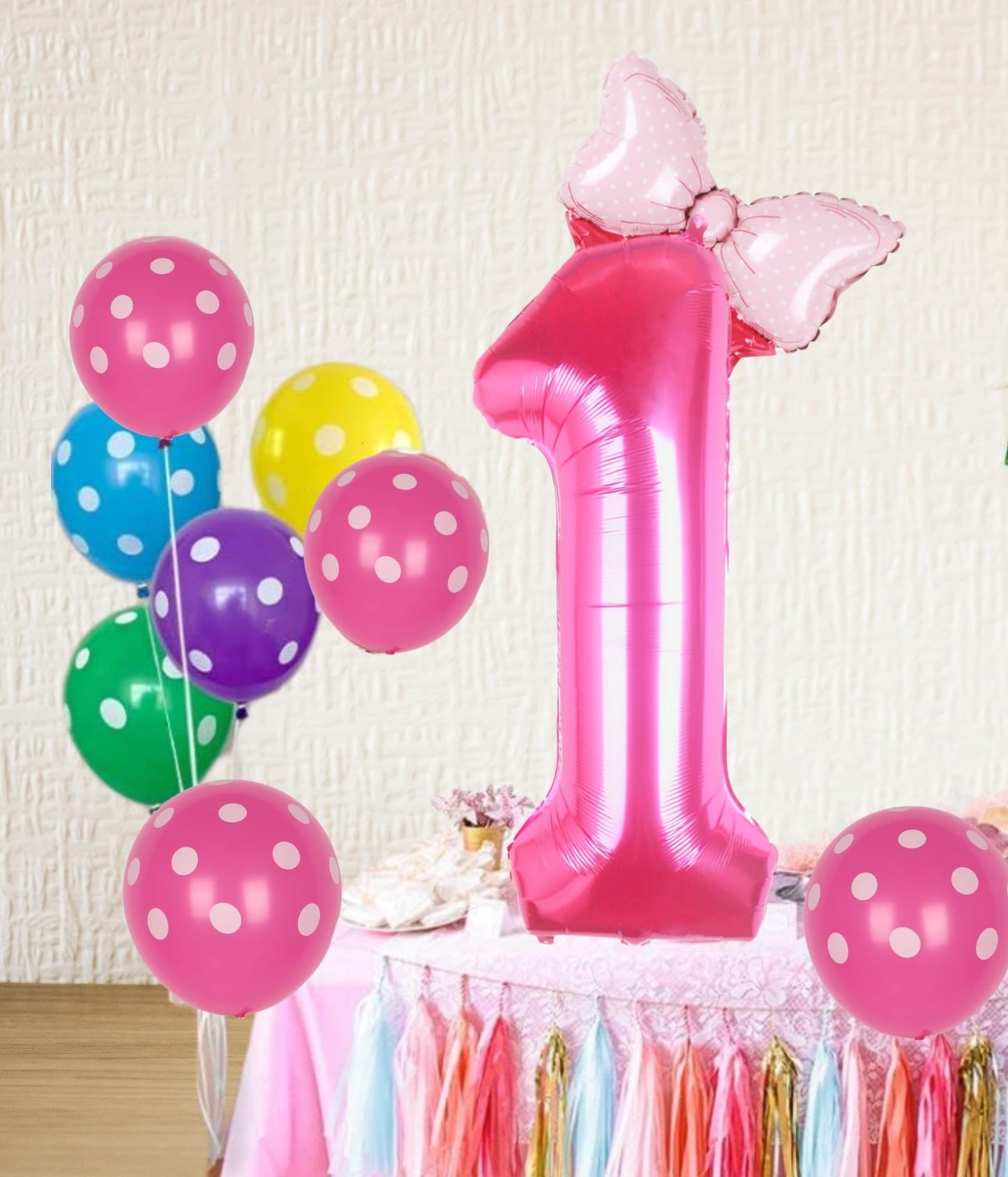 Kwuz 40 Inch Pink Number 1 Balloon with Mini Bow – 1st Birthday Party Decorations