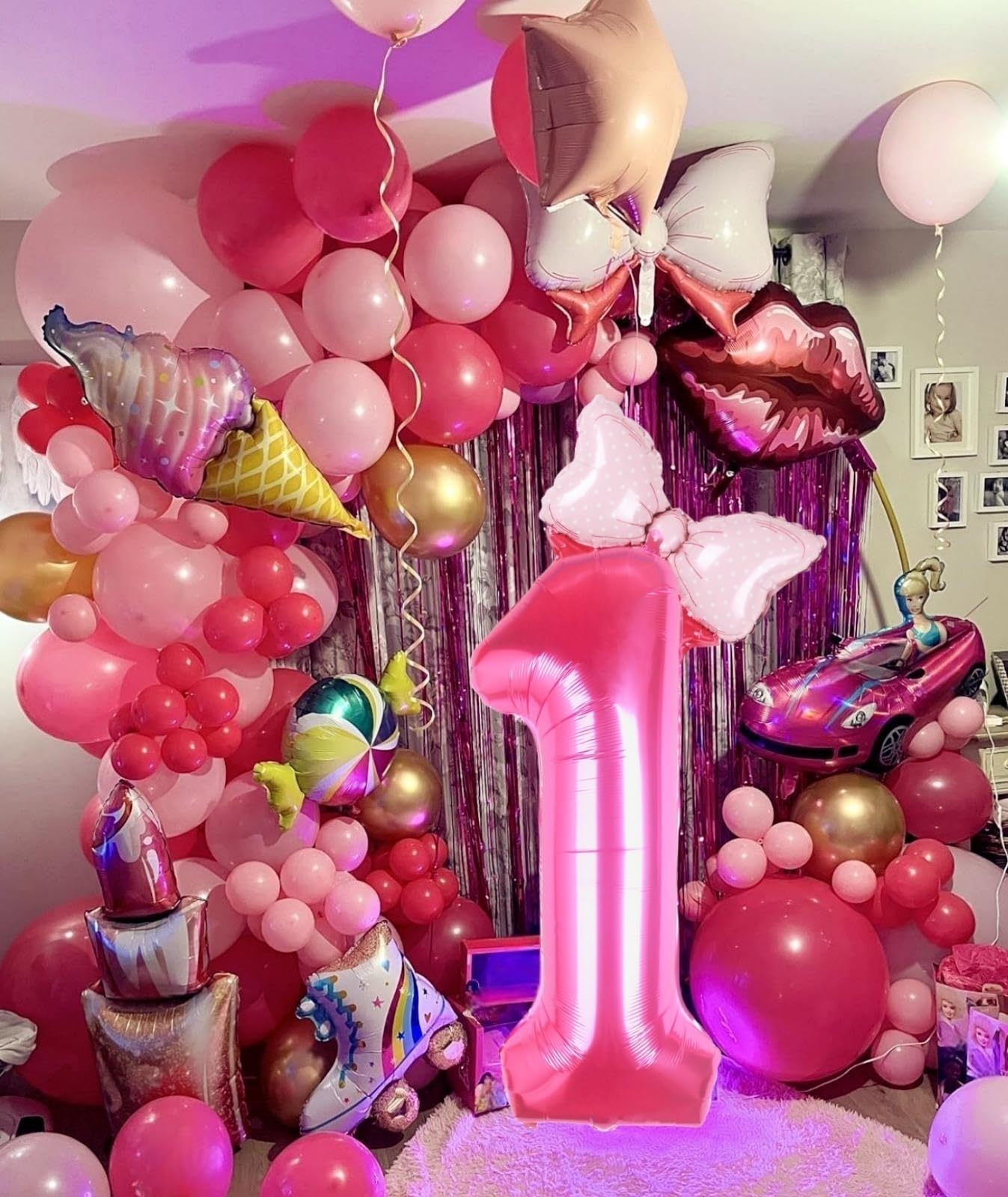 Kwuz 40 Inch Pink Number 1 Balloon with Mini Bow – 1st Birthday Party Decorations