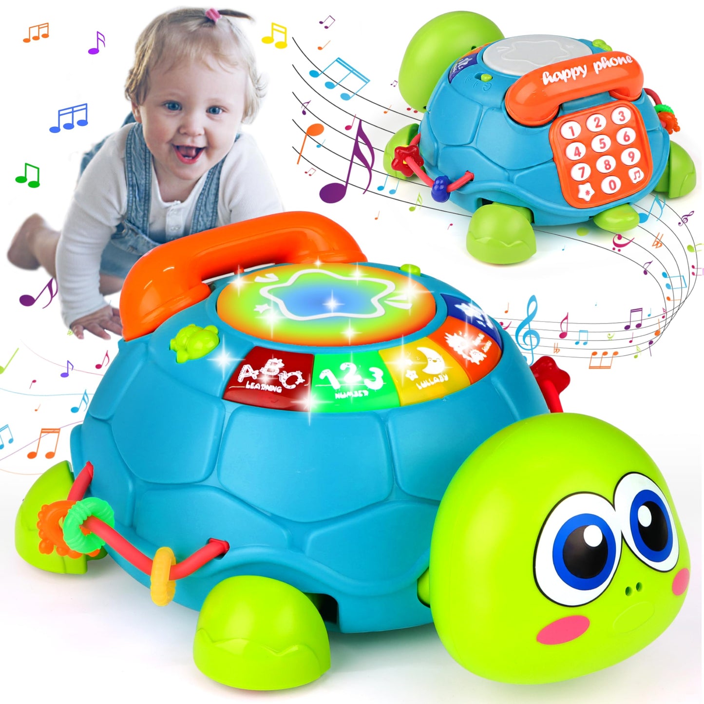 KWYZ Musical Turtle Crawling Toy – Light & Sound Baby Toy for 0-18 Months