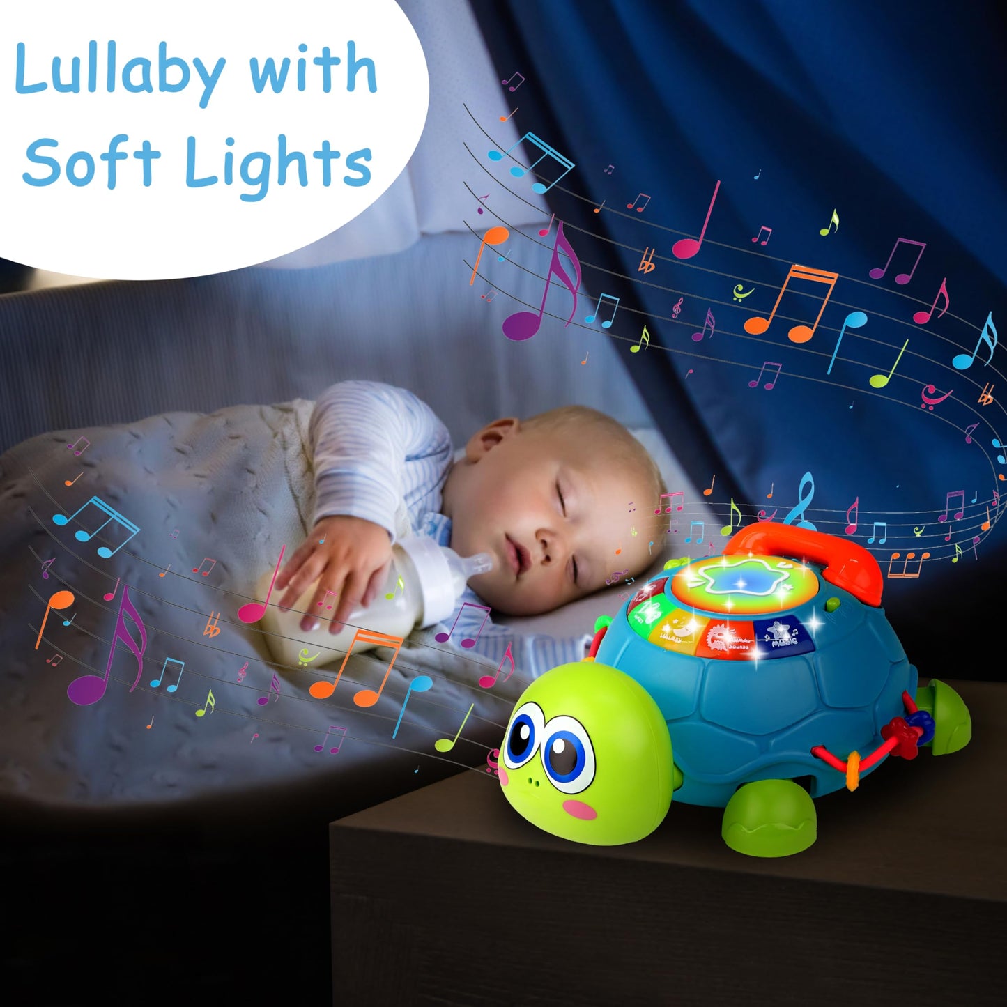 KWYZ Musical Turtle Crawling Toy – Light & Sound Baby Toy for 0-18 Months