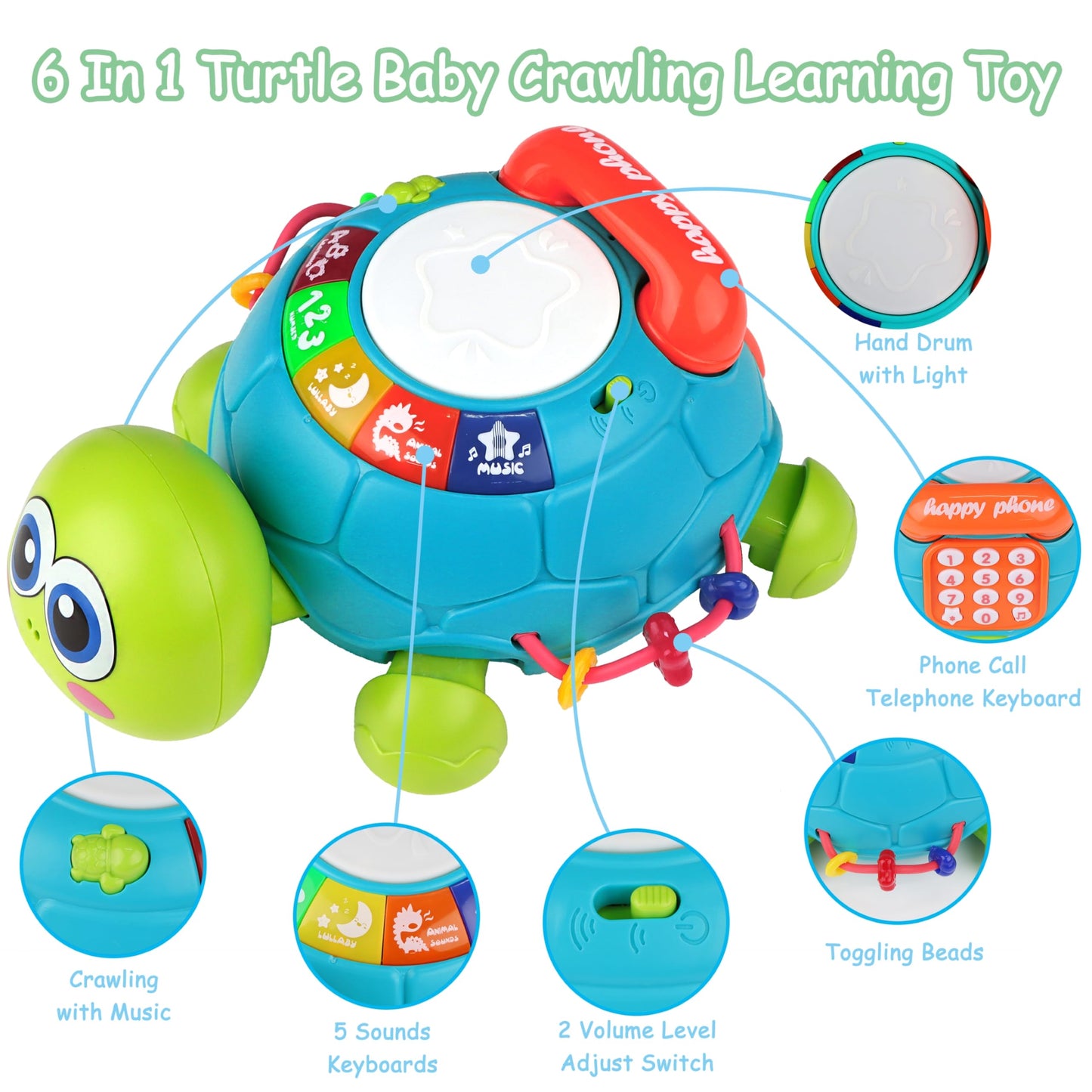 KWYZ Musical Turtle Crawling Toy – Light & Sound Baby Toy for 0-18 Months