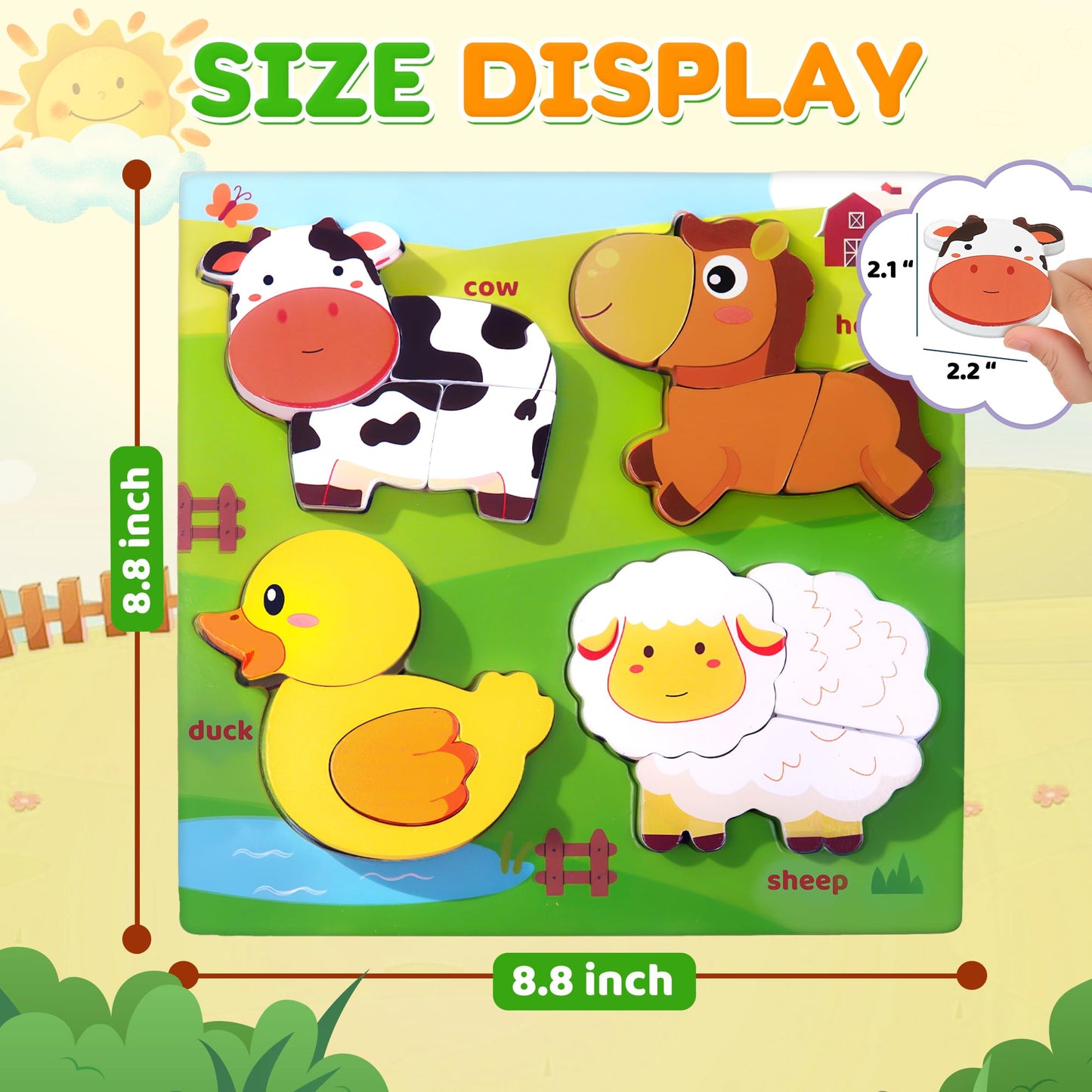Kyerivs Farm Animal Wooden Puzzle – 4-in-1 Montessori Toy for Toddlers (Ages 2-5)