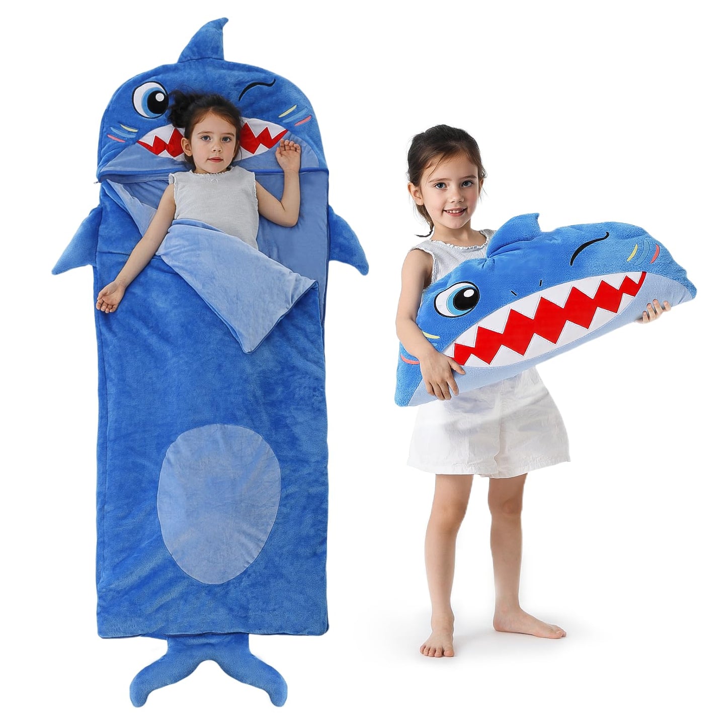 Kyerlish Kids Sleeping Bag & 2-in-1 Plush Shark Nap Mat – 68 x 26 inches