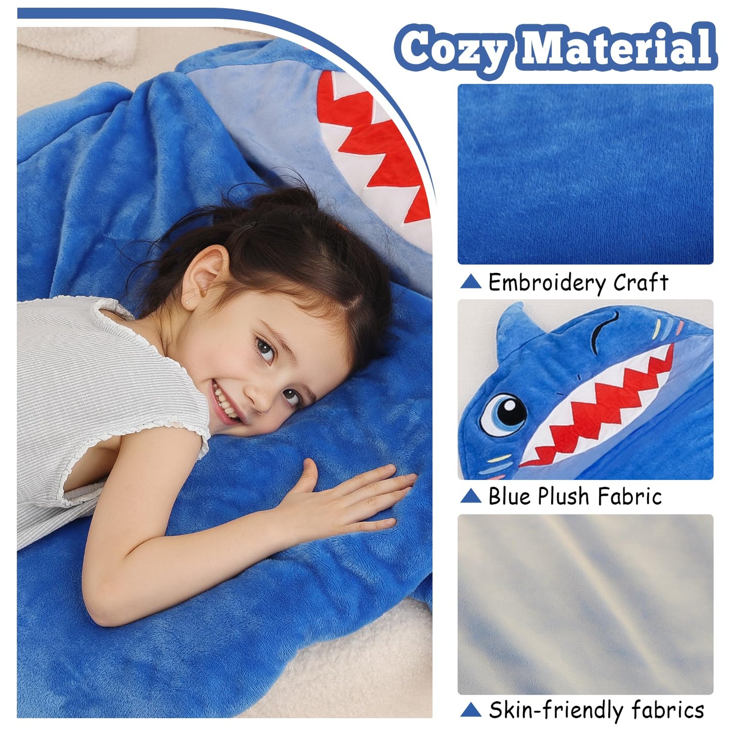 Kyerlish Kids Sleeping Bag & 2-in-1 Plush Shark Nap Mat – 68 x 26 inches