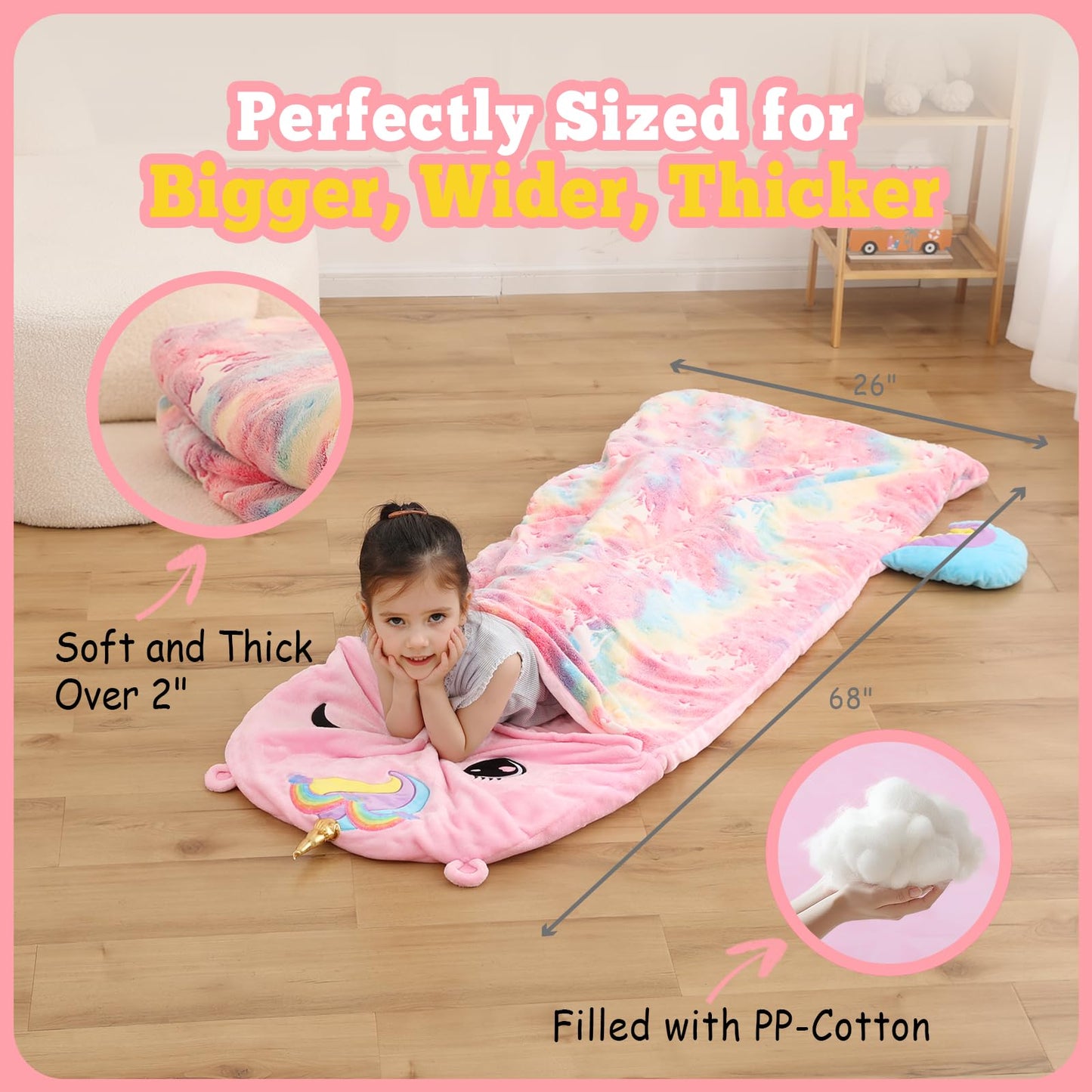 Kyerlish Kids Sleeping Bag – 2-in-1 Unicorn Plush Nap Mat (68 x 26), Ages 3–12
