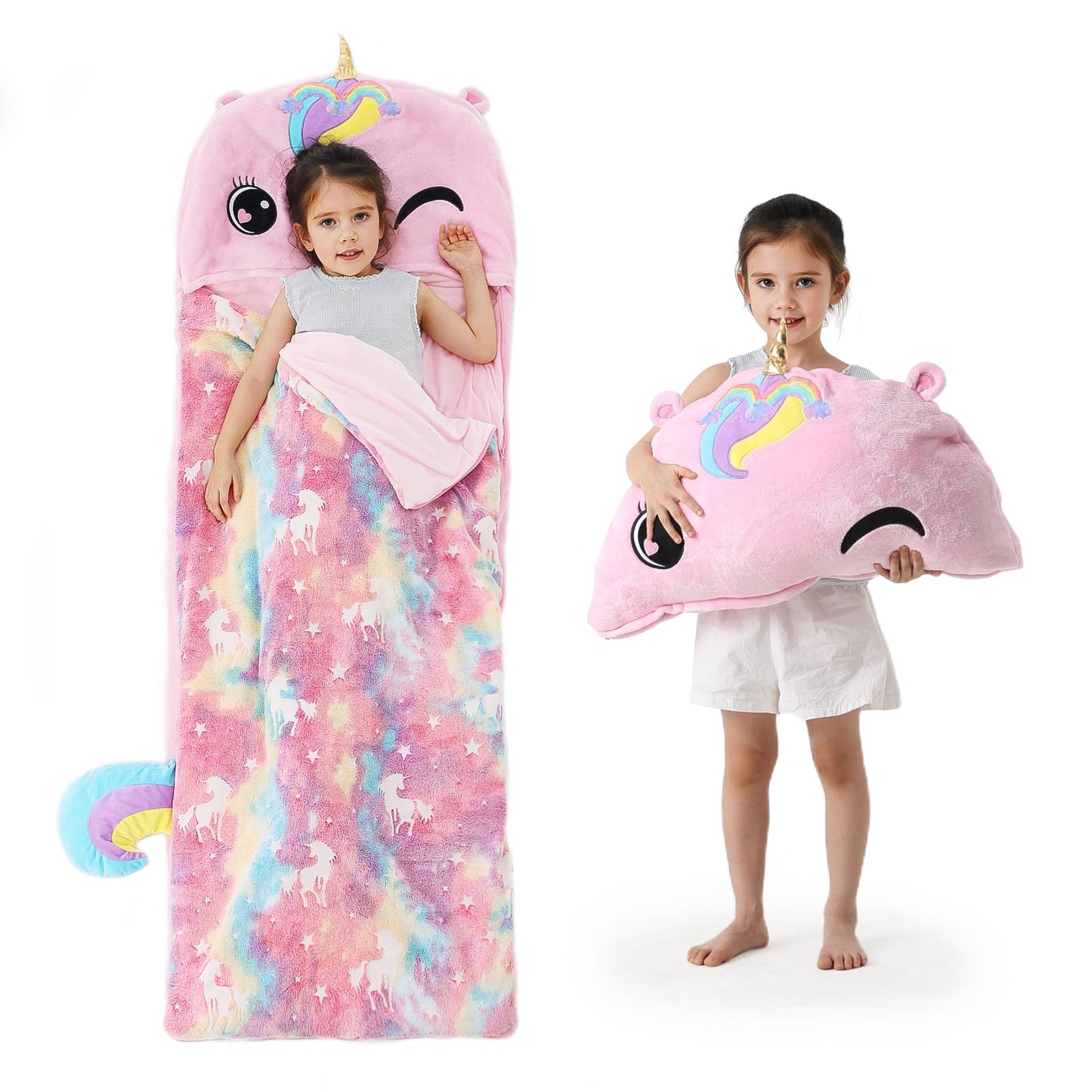 Kyerlish Kids Sleeping Bag – 2-in-1 Unicorn Plush Nap Mat (68 x 26), Ages 3–12